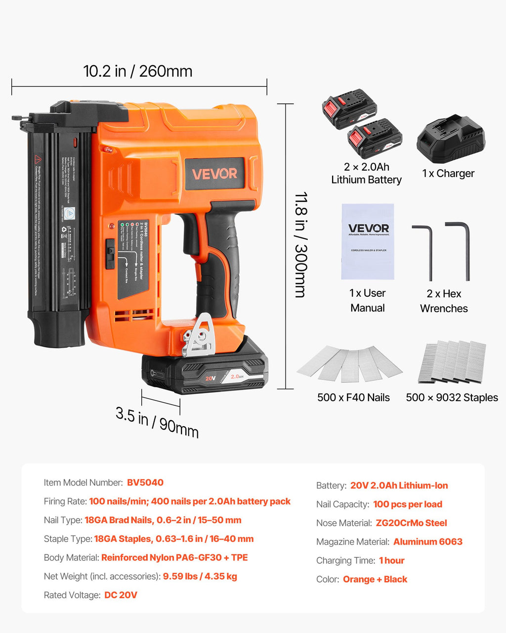 Akumuliatorinis vinių ir kabių kalimo pistoletas VEVOR BV5040, 20V