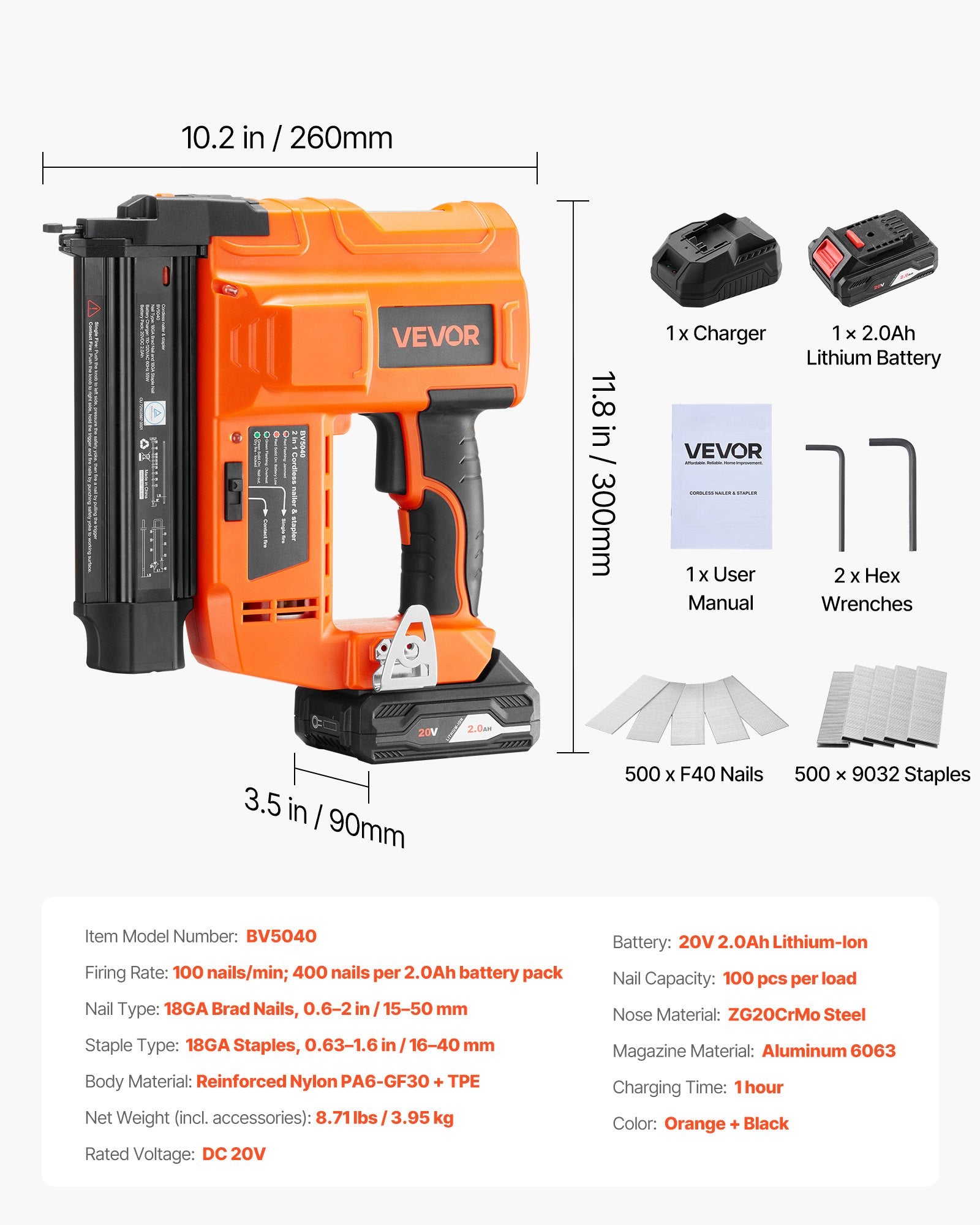 Akumuliatorinis vinių ir kabių kalimo pistoletas VEVOR BV5040, 20V