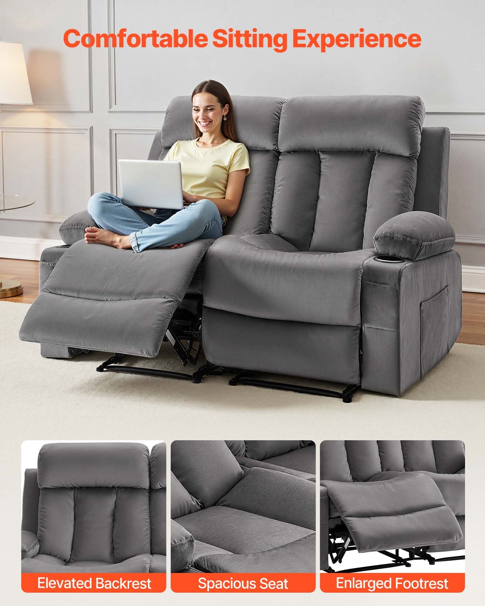 Dvivietė elektrinė masažinė sofa VEVOR A1505-2DLR, su šildymo ir masažo funkcijomis