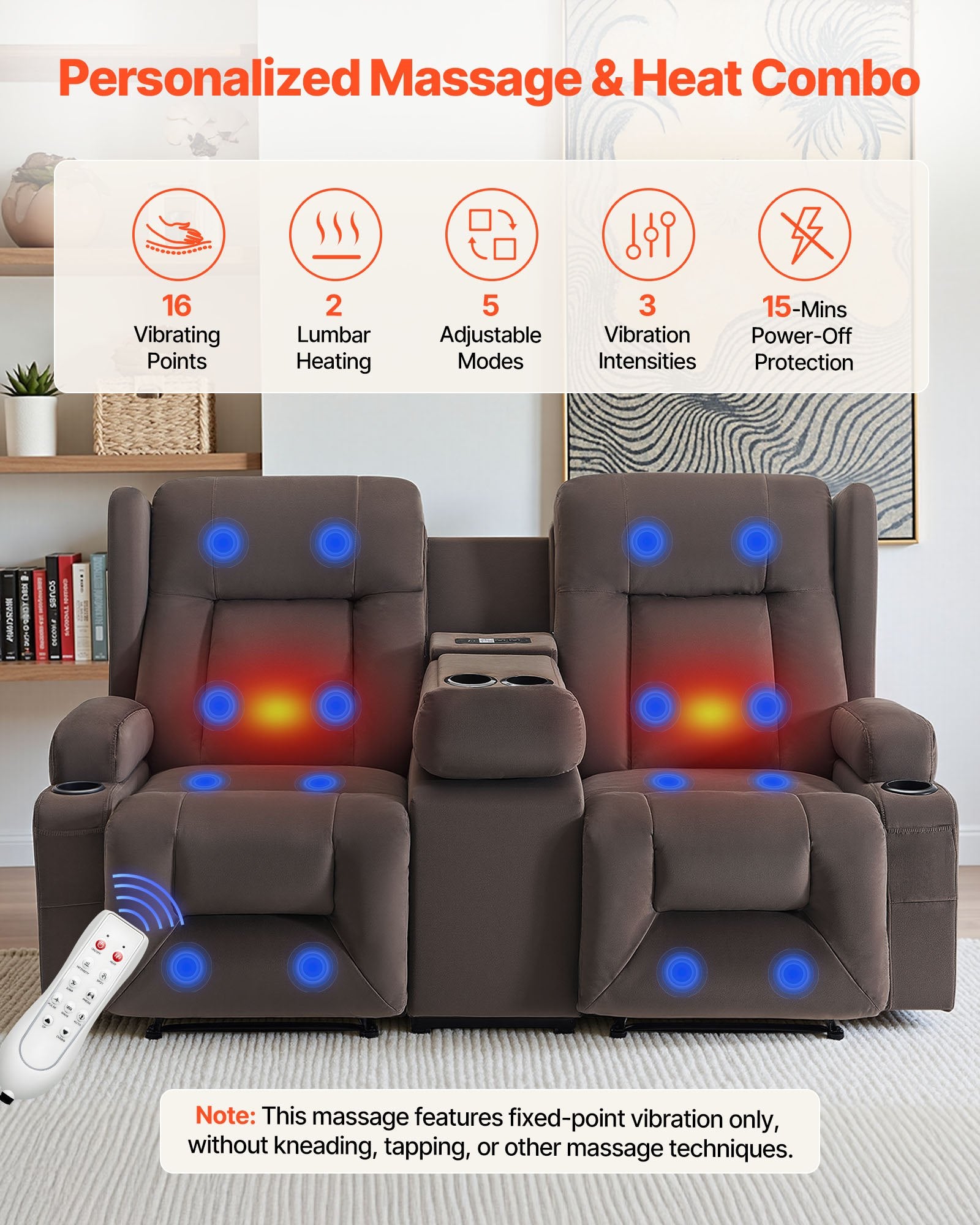 Dvivietė elektrinė masažinė sofa VEVOR A1503-2DLR, su šildymo funkcija
