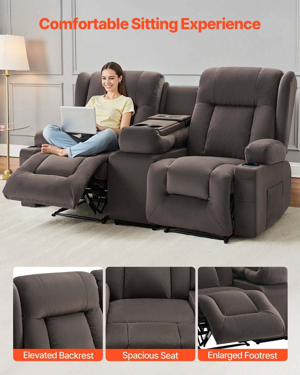 Dvivietė elektrinė masažinė sofa VEVOR A1503-2DLR, su šildymo funkcija