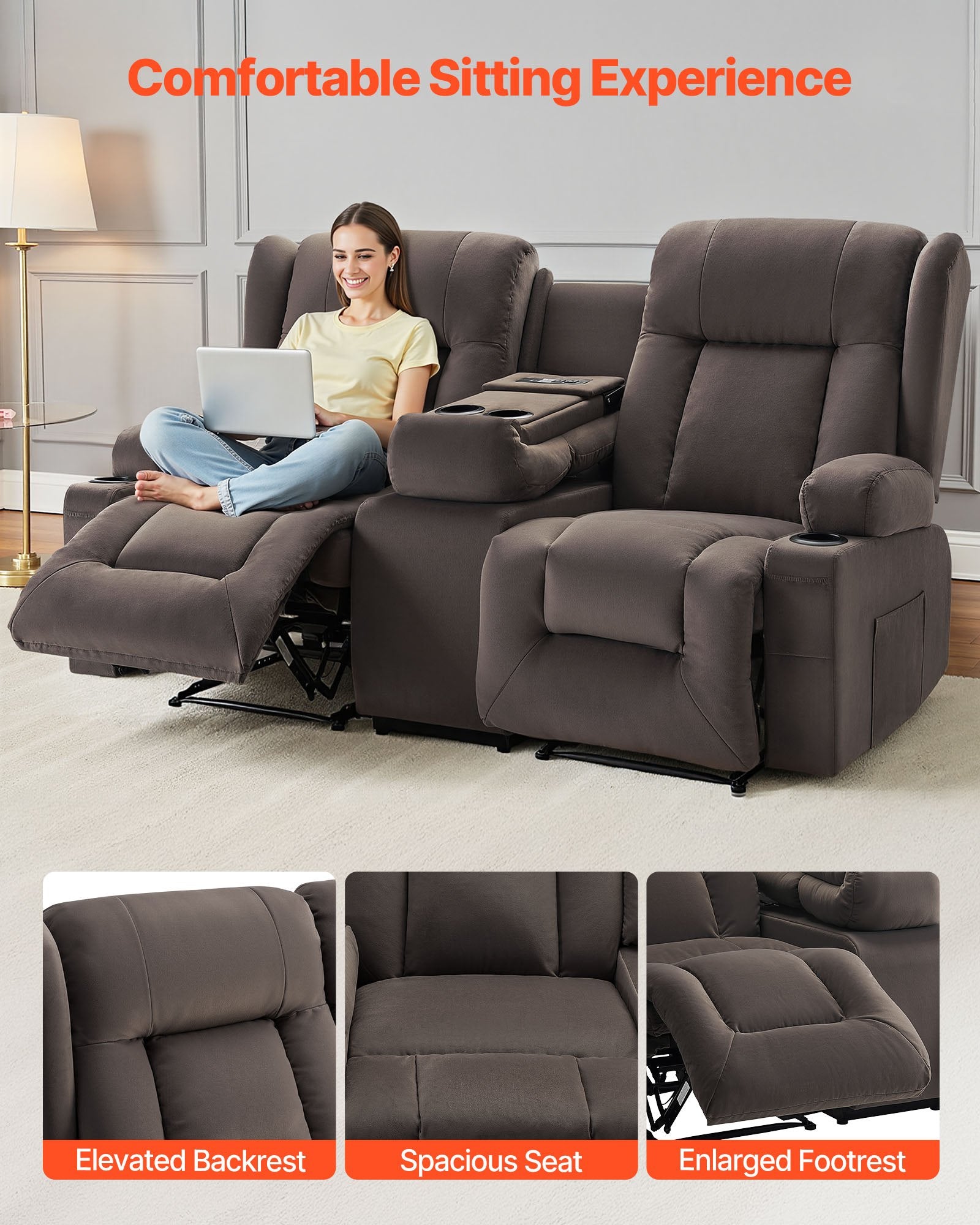 Dvivietė elektrinė masažinė sofa VEVOR A1503-2DLR, su šildymo funkcija