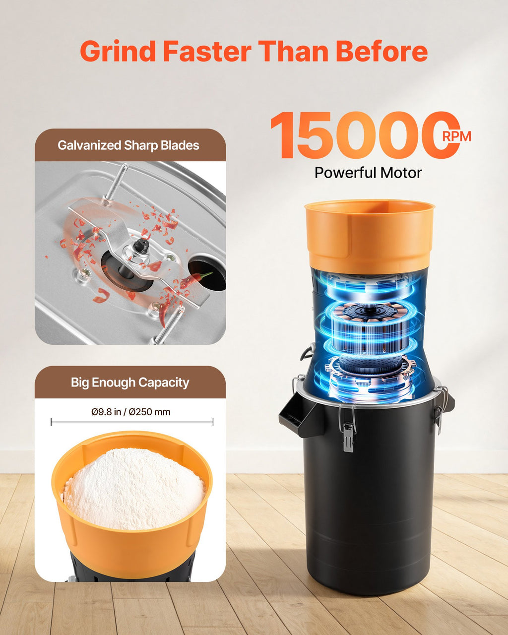 Elektrinis grūdų ir prieskonių malūnas VEVOR HC-25L, 600 W