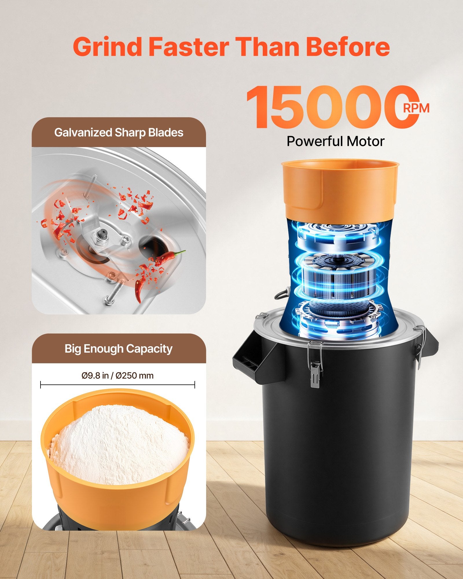 Elektrinis grūdų malūnas VEVOR HC-60L, 600 W