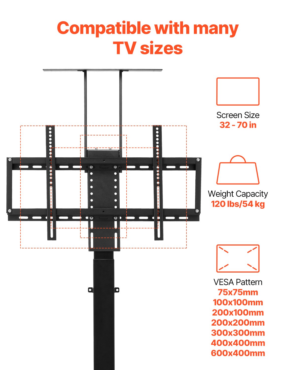 Motorizuotas TV laikiklis VEVOR OK888-DS730, 32–70 colių ekranams