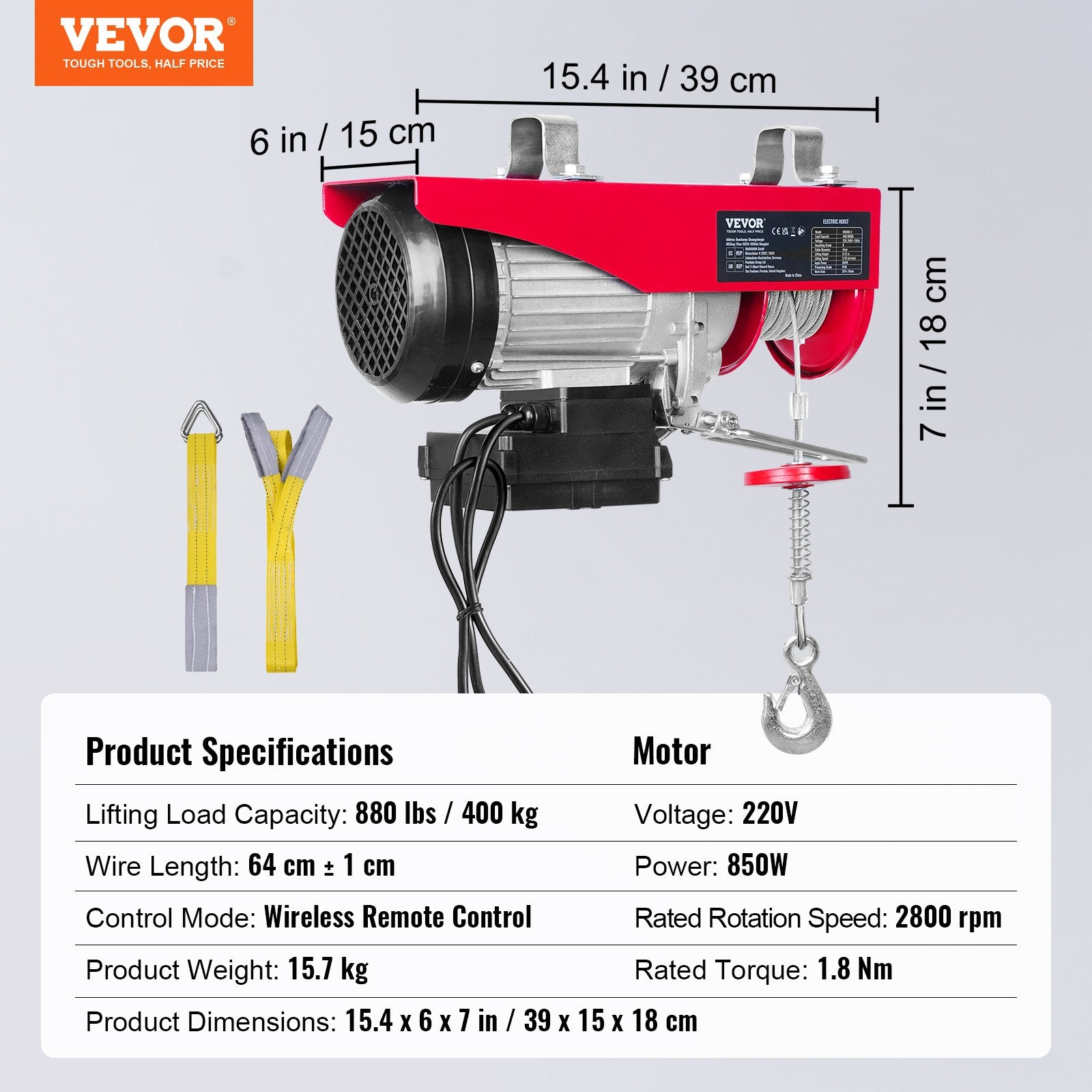 Elektrinė gervė VEVOR 850W, 400 kg keliamoji galia