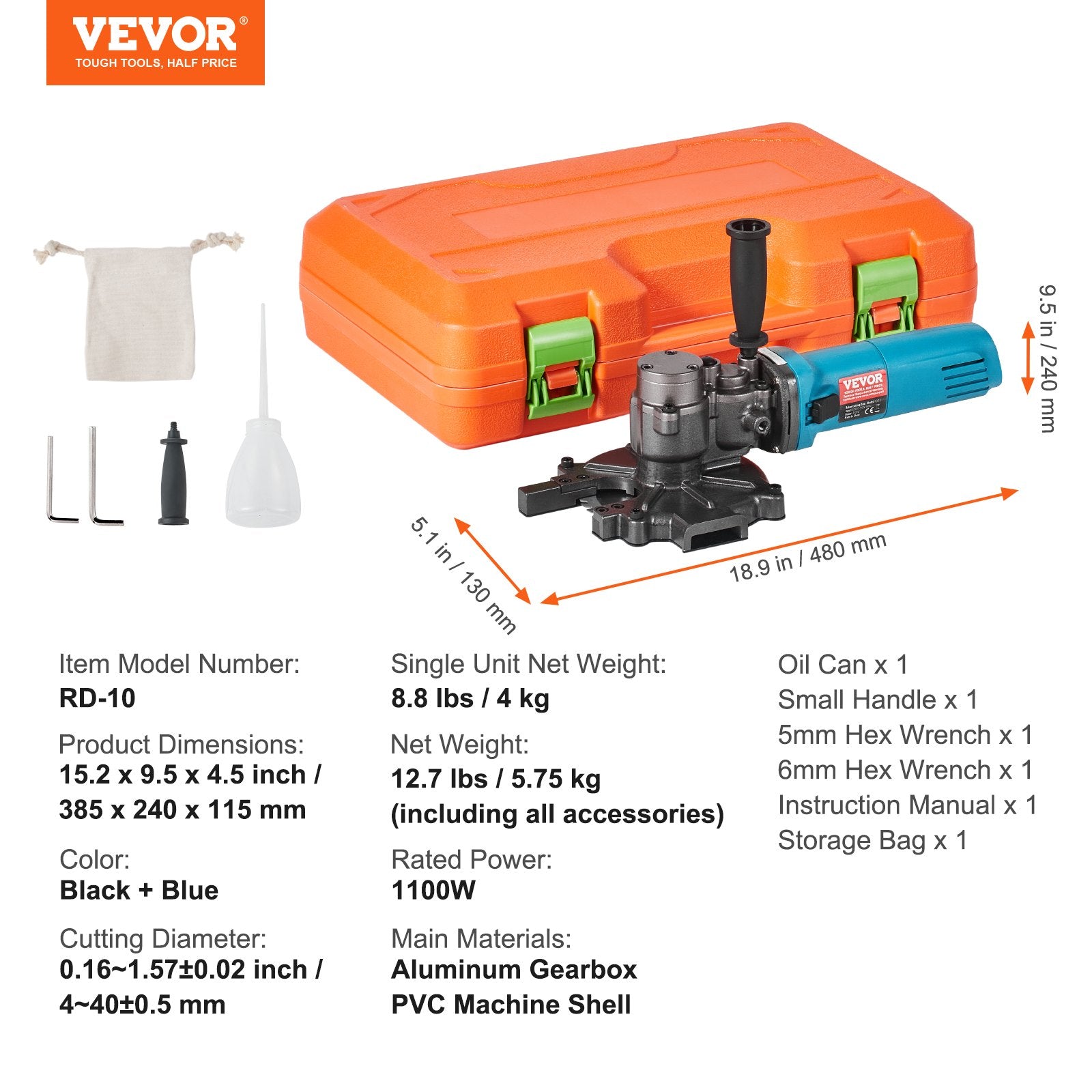 Elektrinės armatūros žirklės VEVOR RD-10, 1100 W