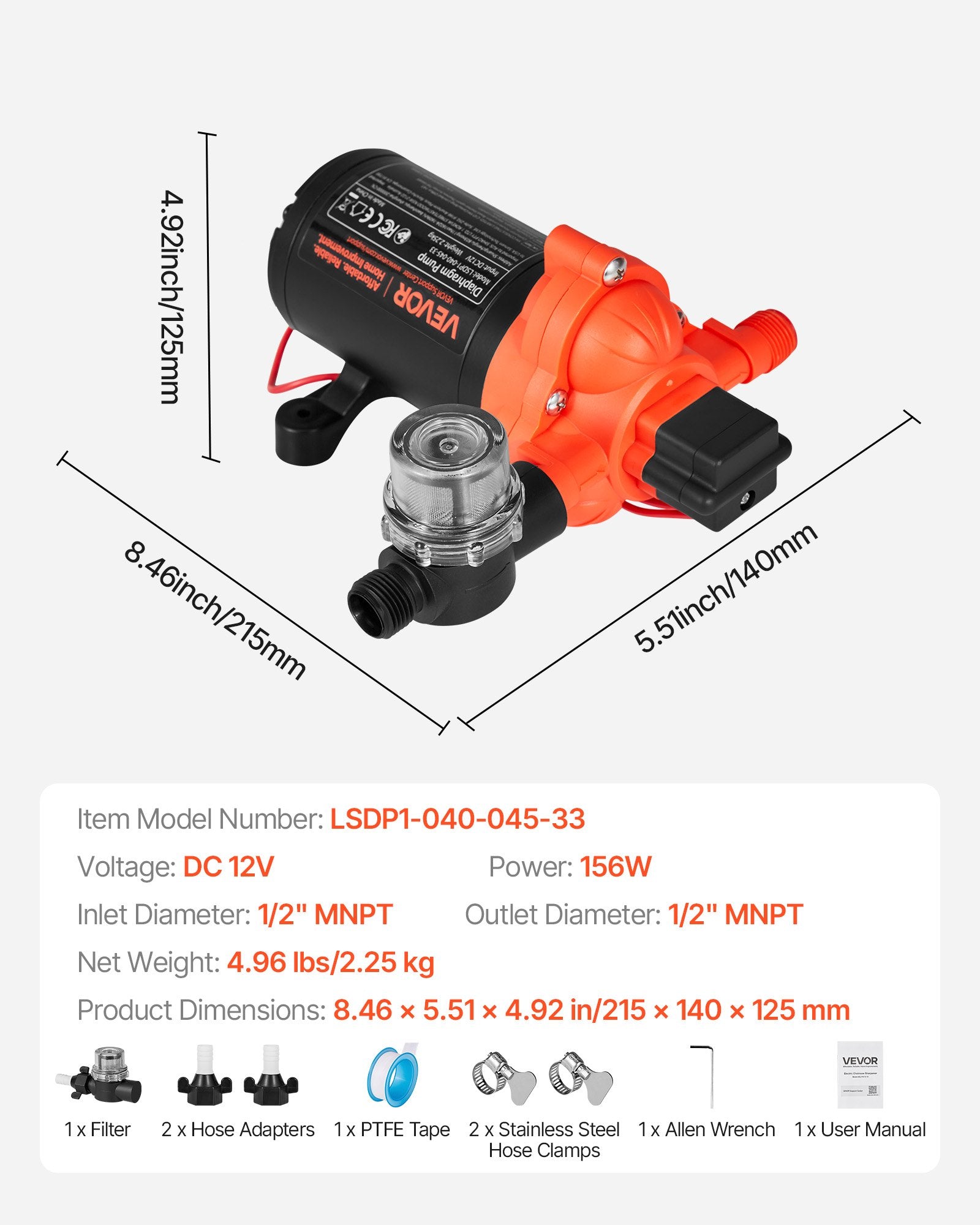 Vandens siurblys VEVOR LSDP1-040-045-33, 15.1 l/min.