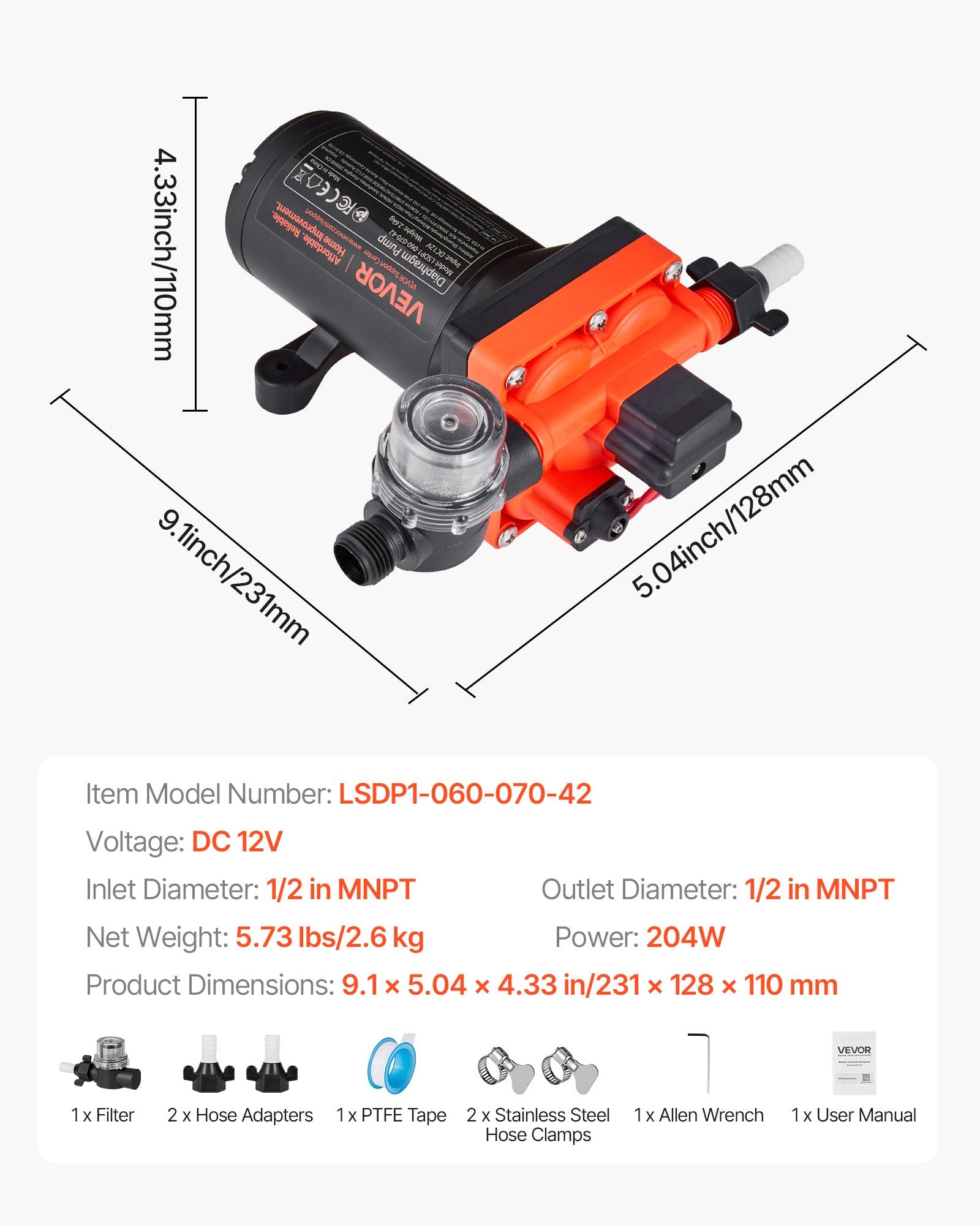 Vandens siurblys VEVOR LSDP1-060-070-42, 22,7 l/min