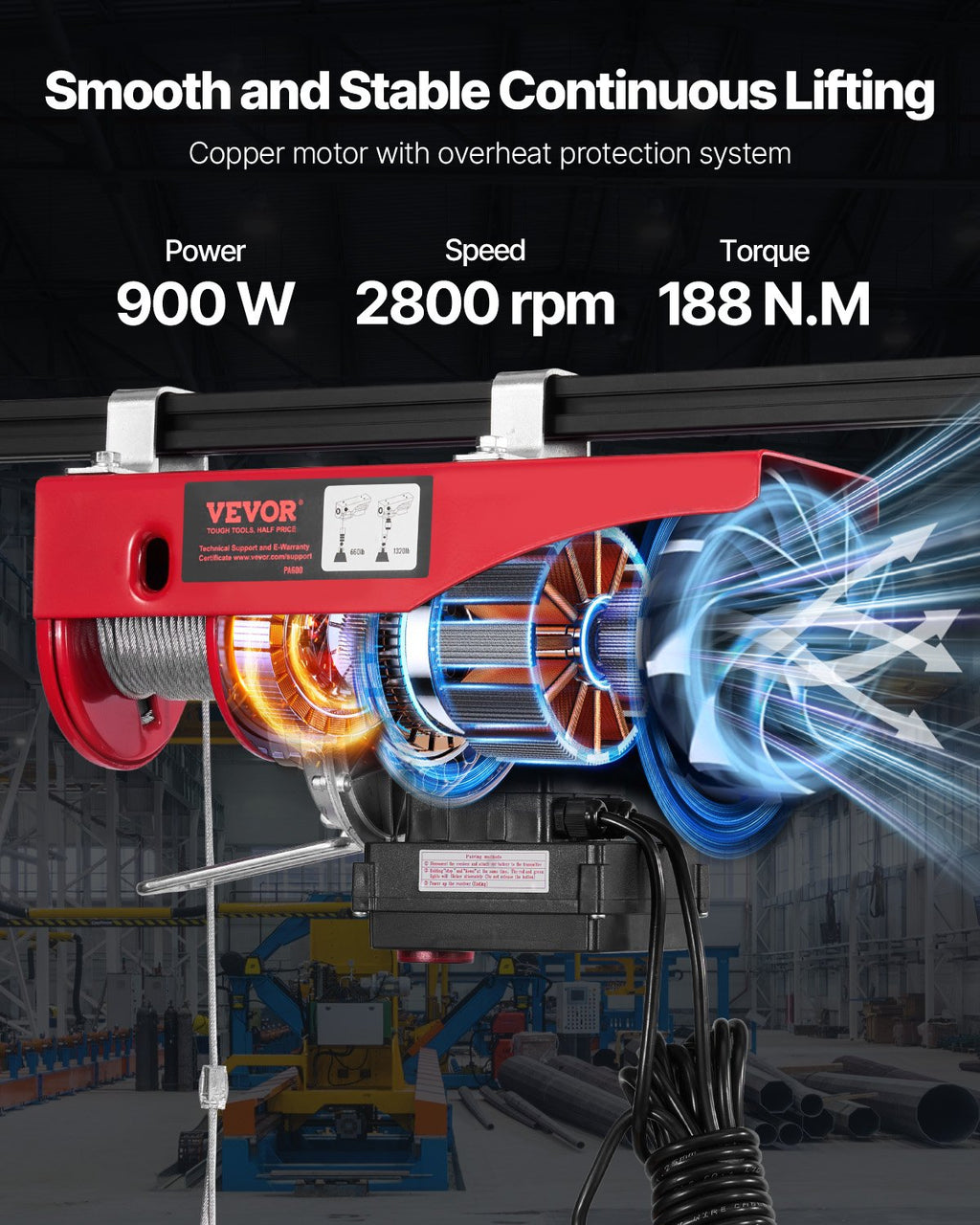 Elektrinė gervė VEVOR PA600, 600 kg