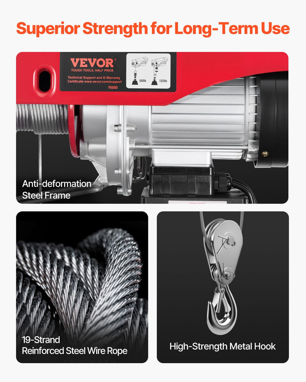 Elektrinė gervė VEVOR PA600, 600 kg