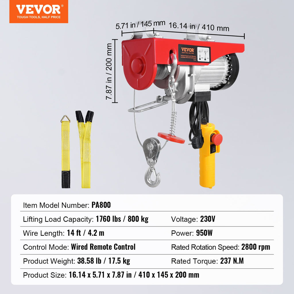 Elektrinė gervė VEVOR PA800, 800 kg