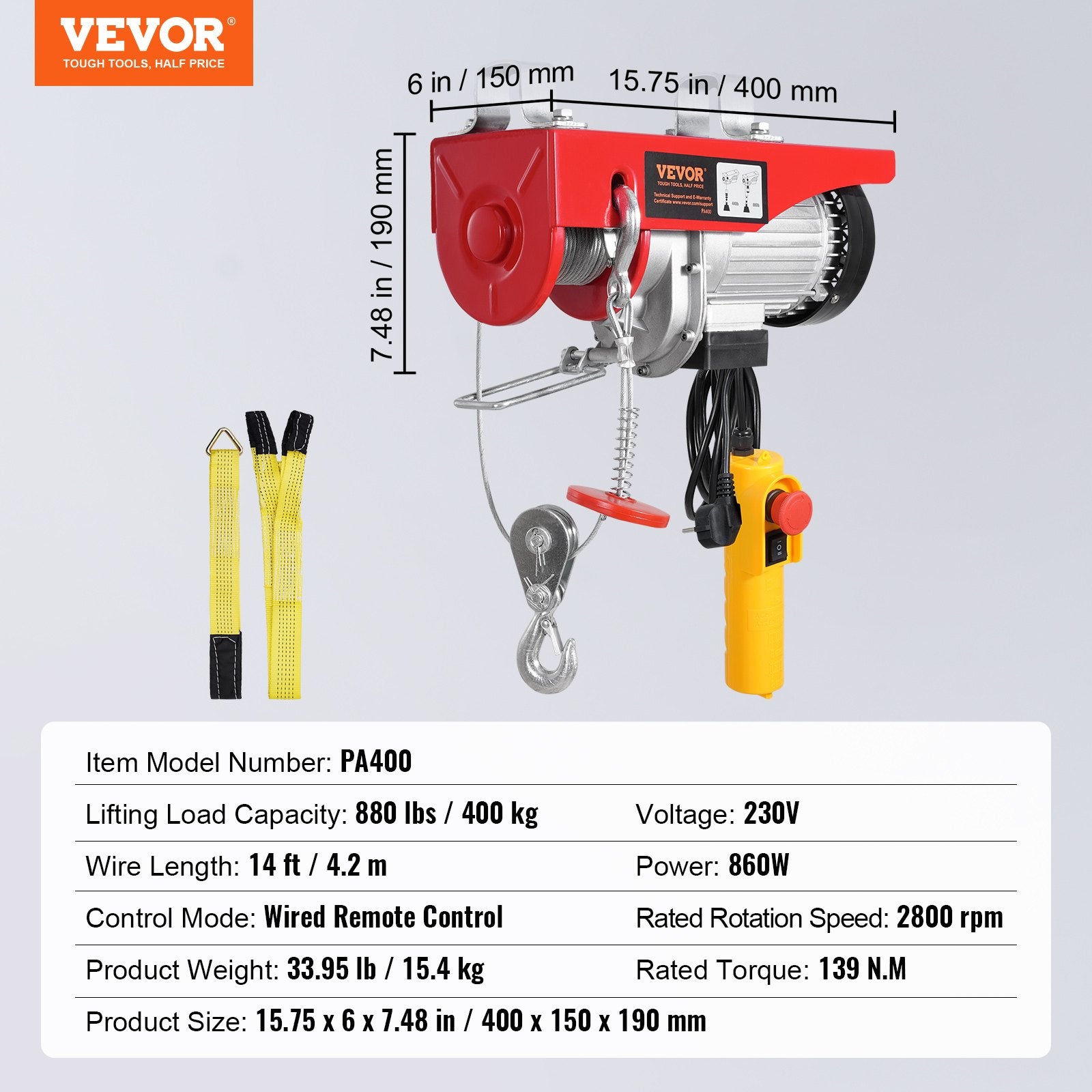 Elektrinė gervė VEVOR PA400, 400 kg