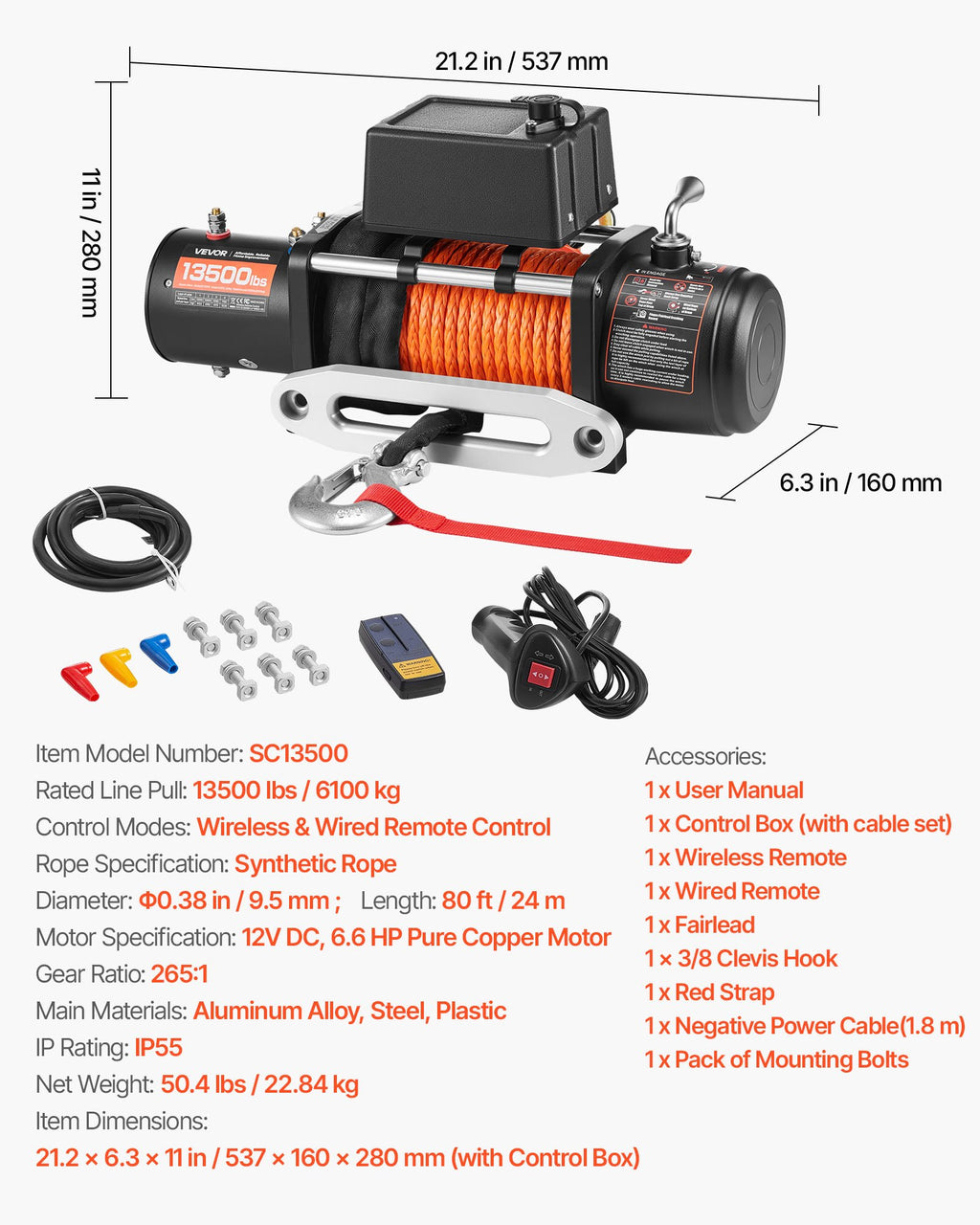 Elektrinė gervė VEVOR SC13500, 6100 kg traukos galia