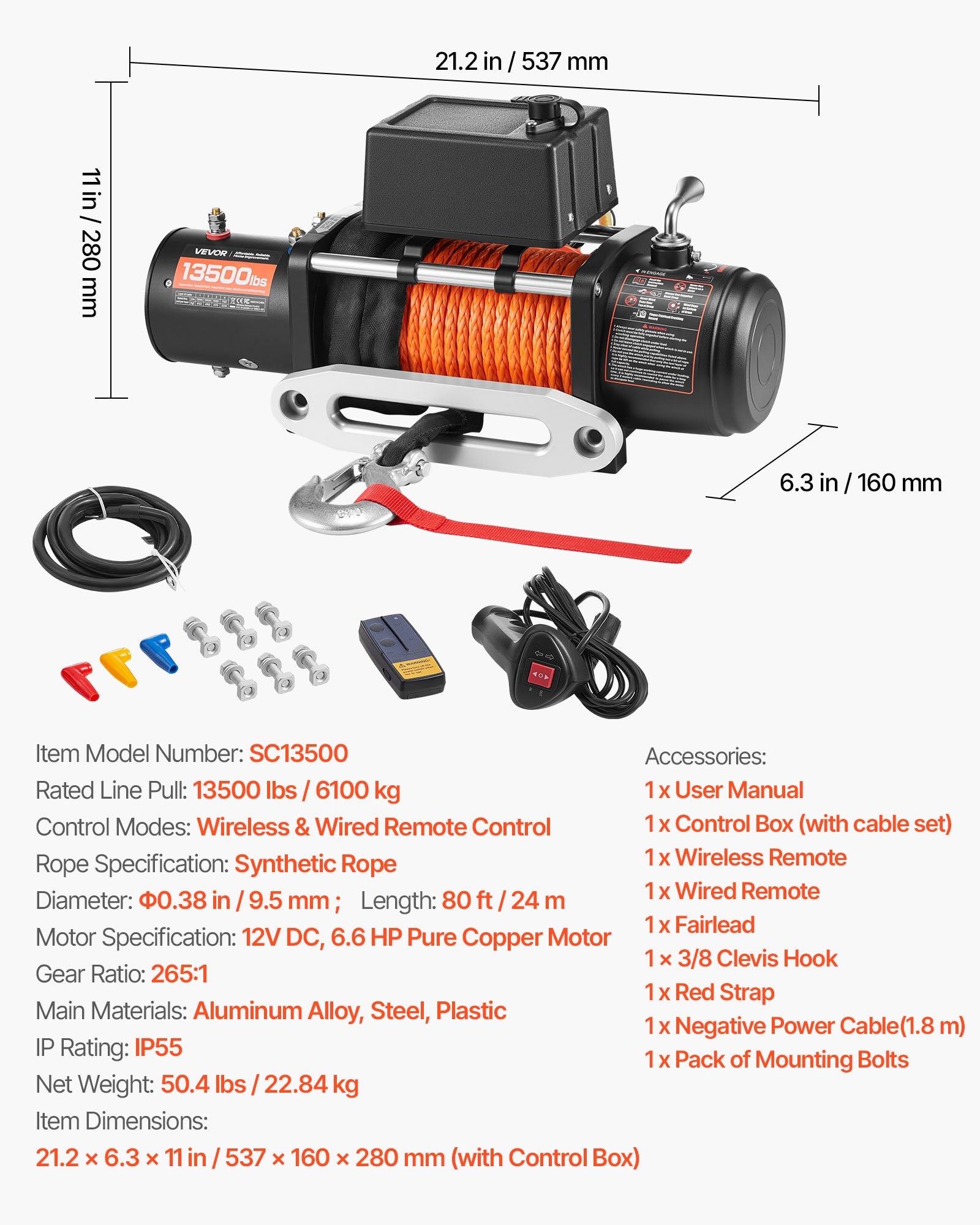 Elektrinė gervė VEVOR SC13500, 6100 kg traukos galia