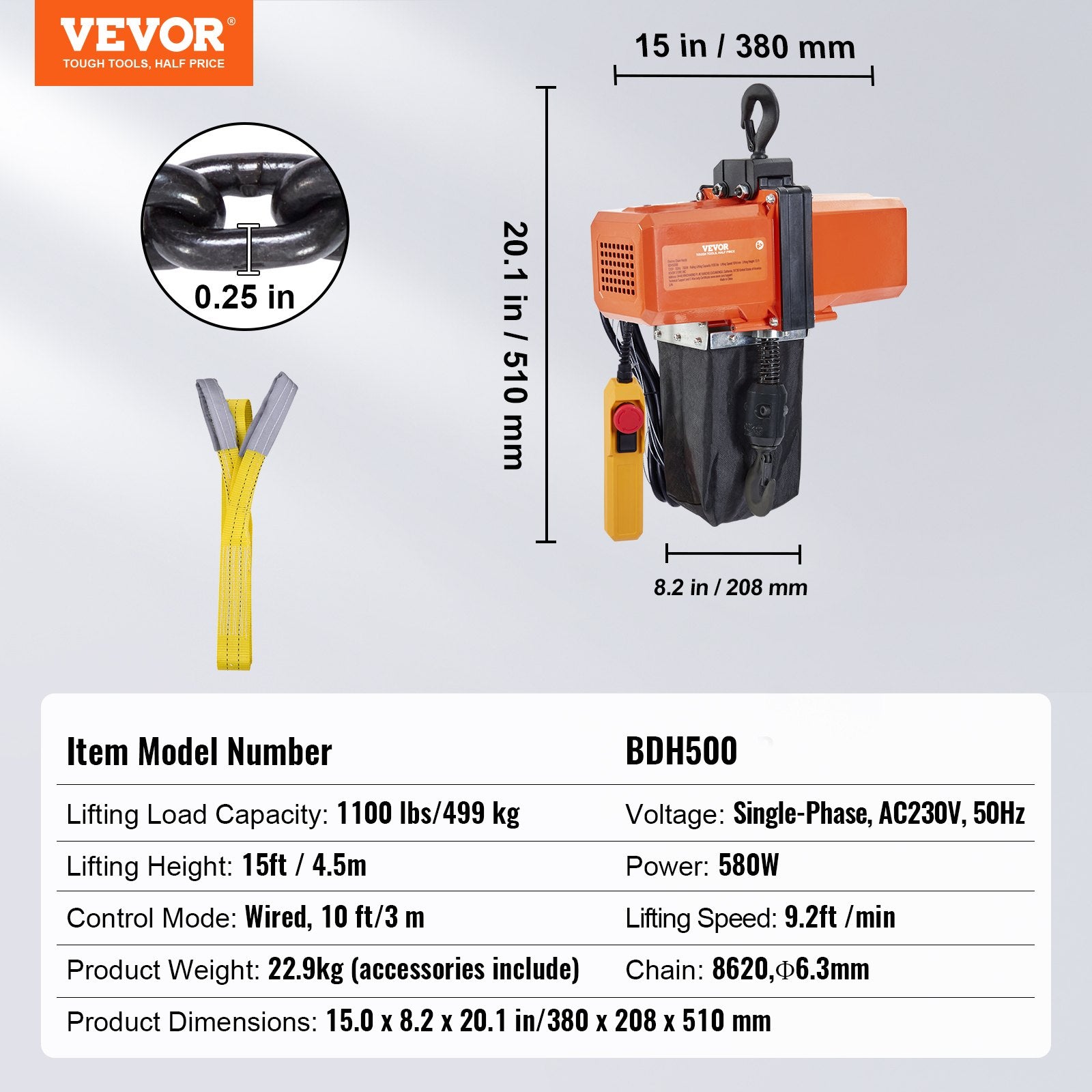 Elektrinė grandininė talpė VEVOR BDH500, 499 kg