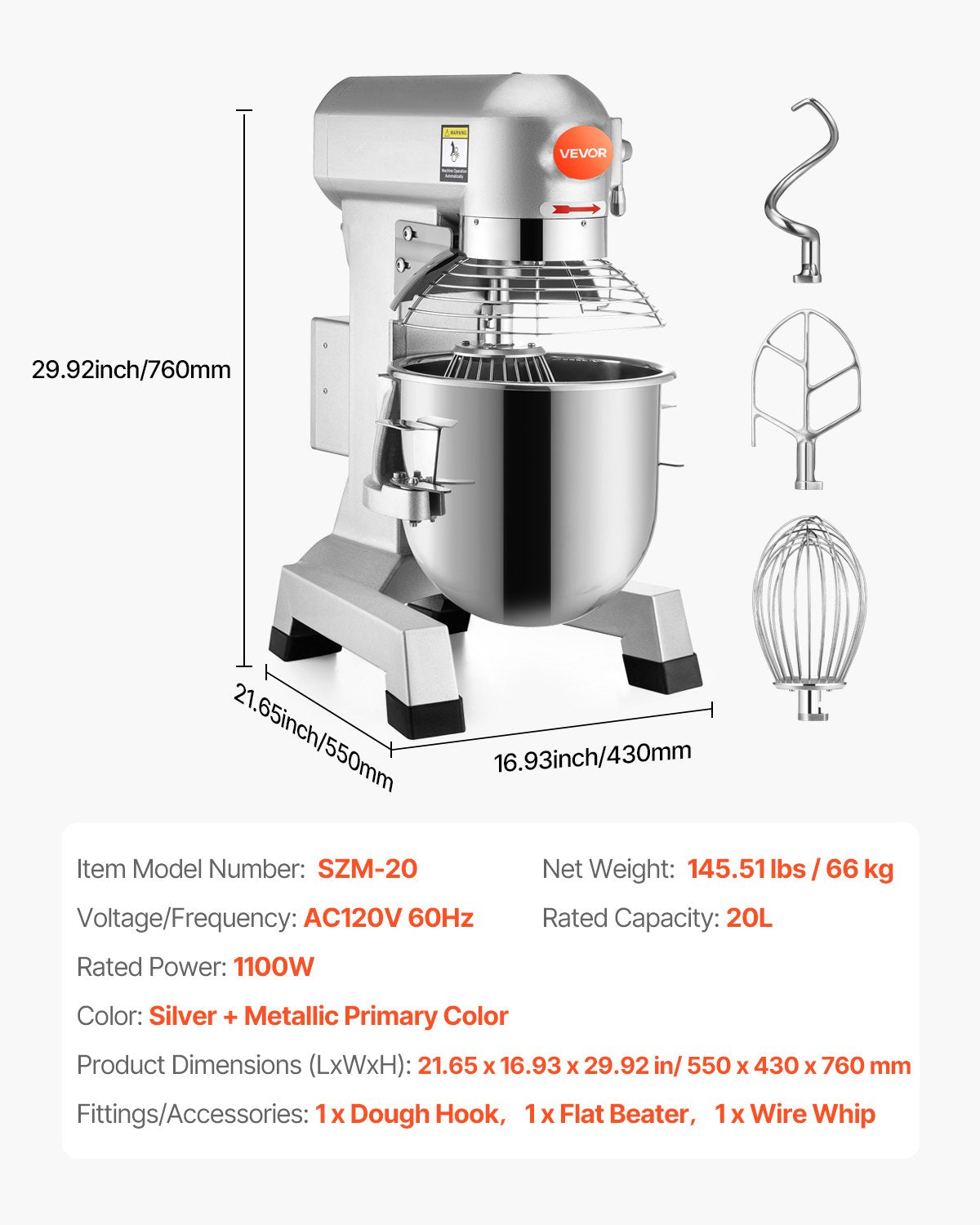 Elektrinis planetarinis mikseris VEVOR 20L, 750W