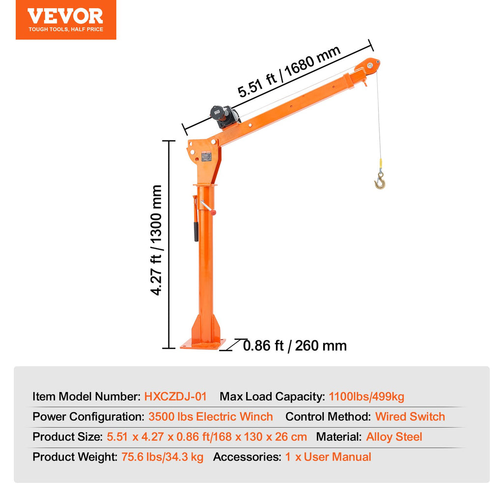 Elektrinis pikapo kranas VEVOR HXCZDJ-01, 499 kg