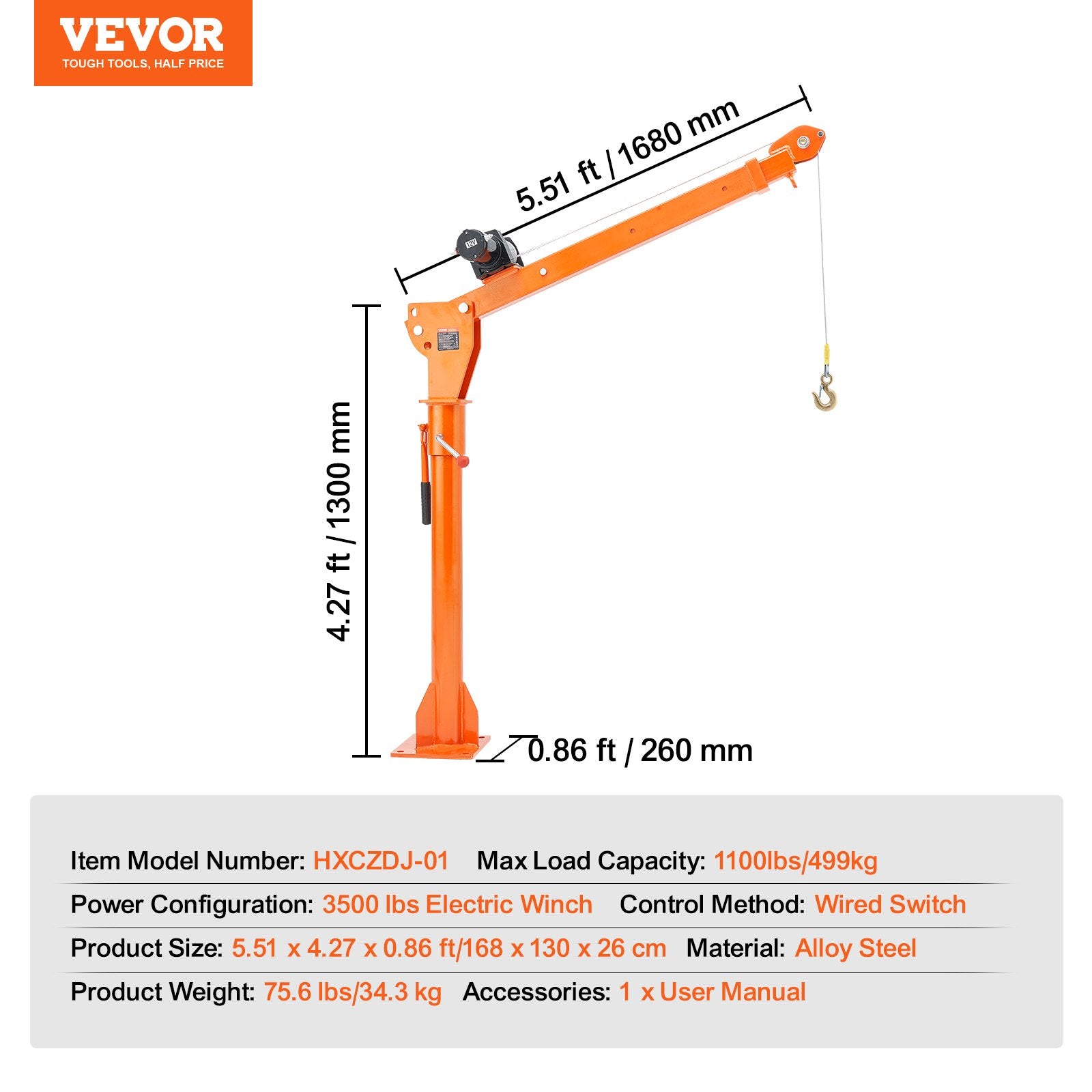 Elektrinis pikapo kranas VEVOR HXCZDJ-01, 499 kg