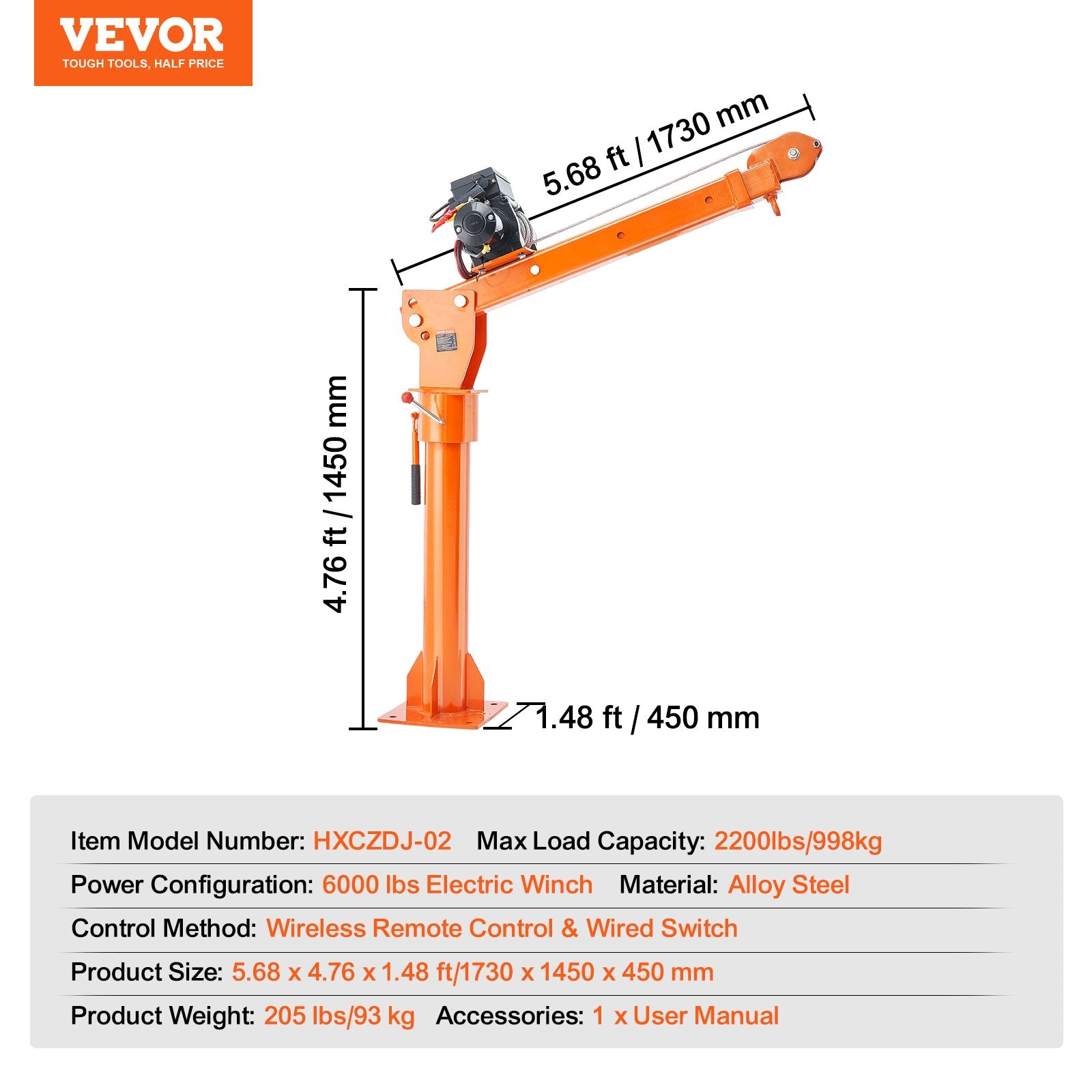 Elektrinis kranas pikapui VEVOR HXCZDJ-02, 998 kg