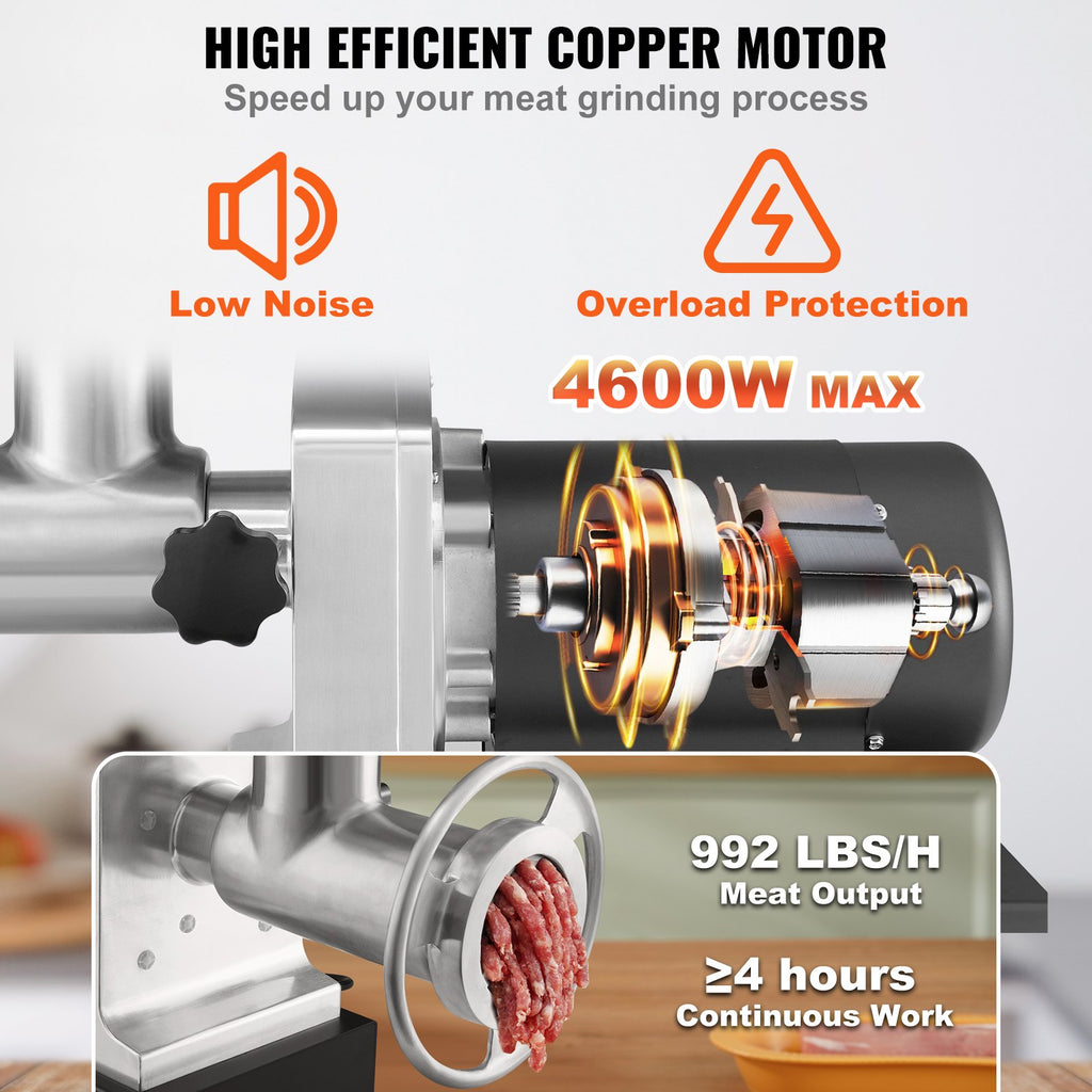 Elektrinė mėsmalė VEVOR 1A-EG932, 450 kg/val. našumas