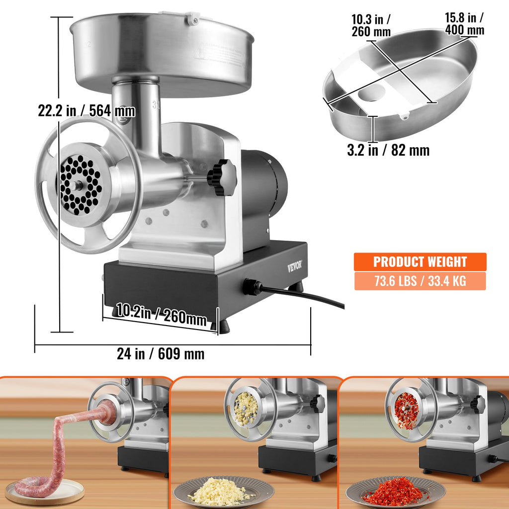 Elektrinė mėsmalė VEVOR 1A-EG932, 450 kg/val. našumas