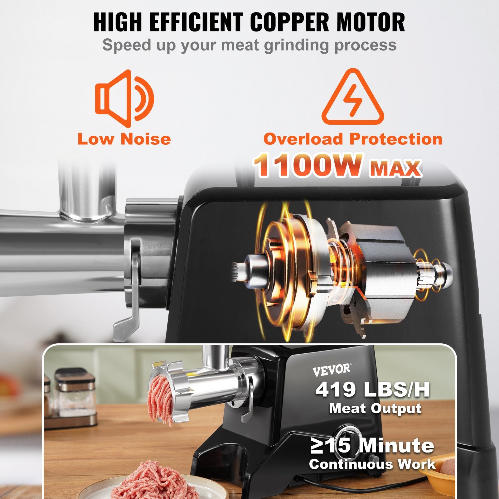 Elektrinė mėsos malimo mašina VEVOR 1A-PG612, 1100W