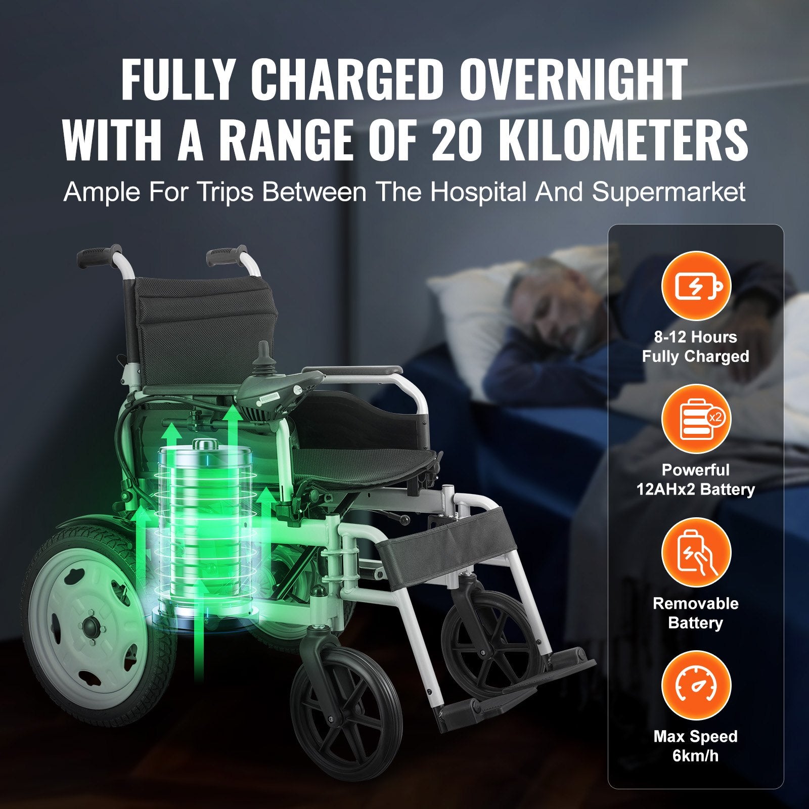 Elektrinis neįgaliojo vežimėlis VEVOR W5216, 120,2 kg keliamoji galia