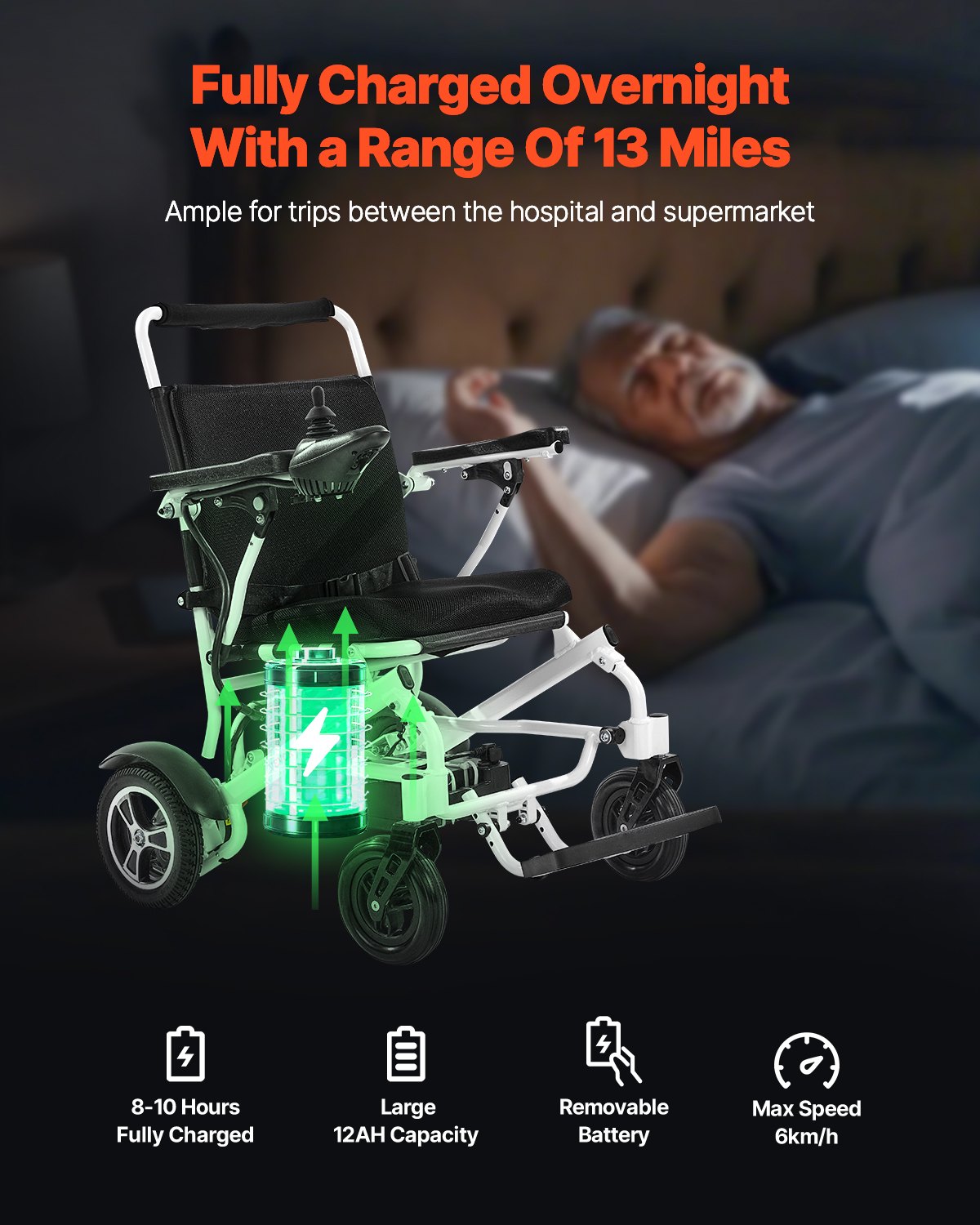 Elektrinis neįgaliojo vežimėlis VEVOR JRWD6010, 136 kg keliamoji galia