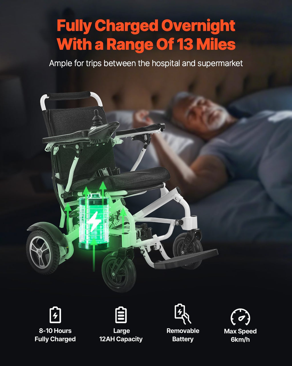 Elektrinis neįgaliojo vežimėlis VEVOR JRWD6010, 136 kg apkrova