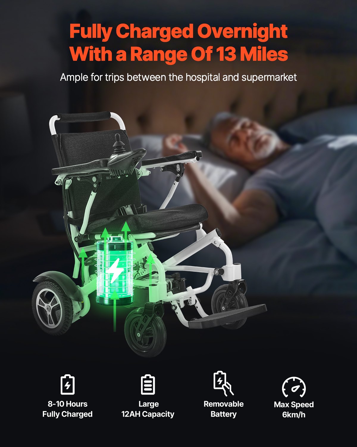 Elektrinis neįgaliojo vežimėlis VEVOR JRWD6010, 136 kg apkrova