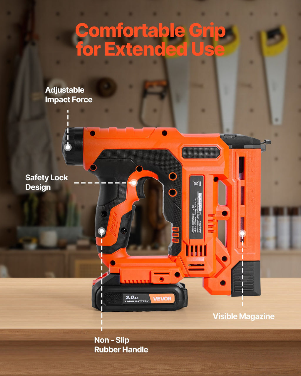 Akumuliatorinis vinių ir kabių kalimo pistoletas VEVOR J-156, 18GA 32 mm
