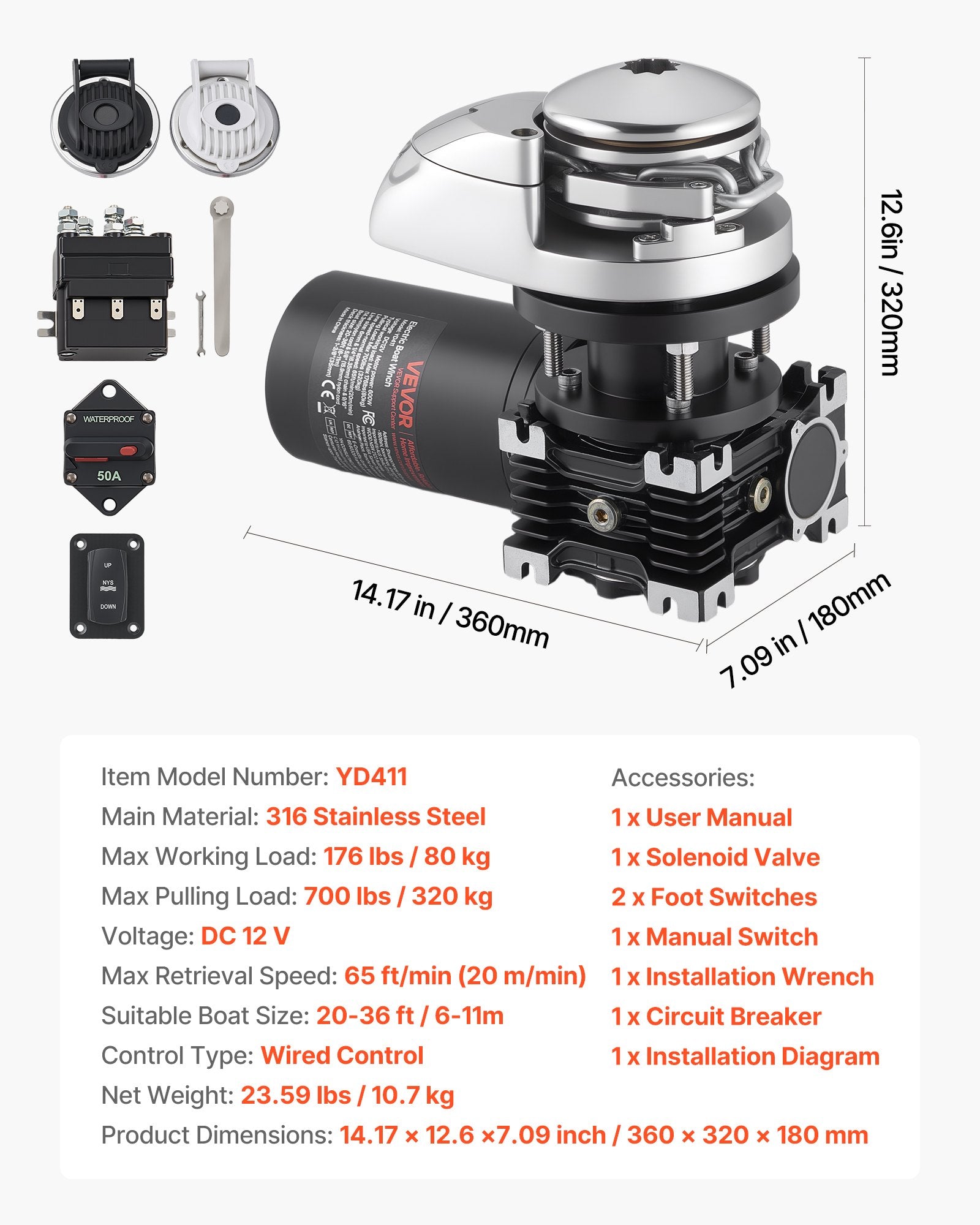 Vertikali inkaravimo gervė VEVOR YD411, 600W