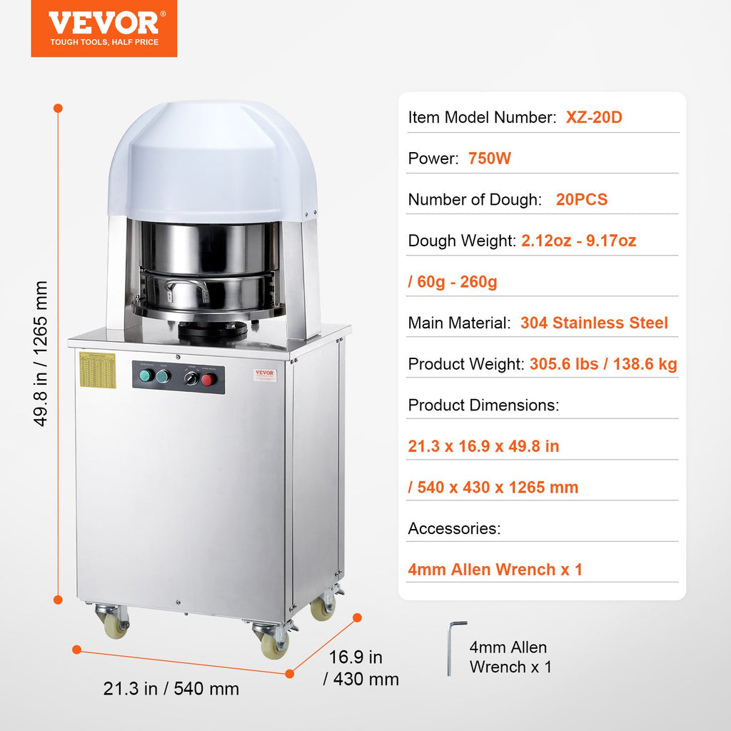 Elektrinė tešlos dalytuvė VEVOR XZ-20, 20 dalių