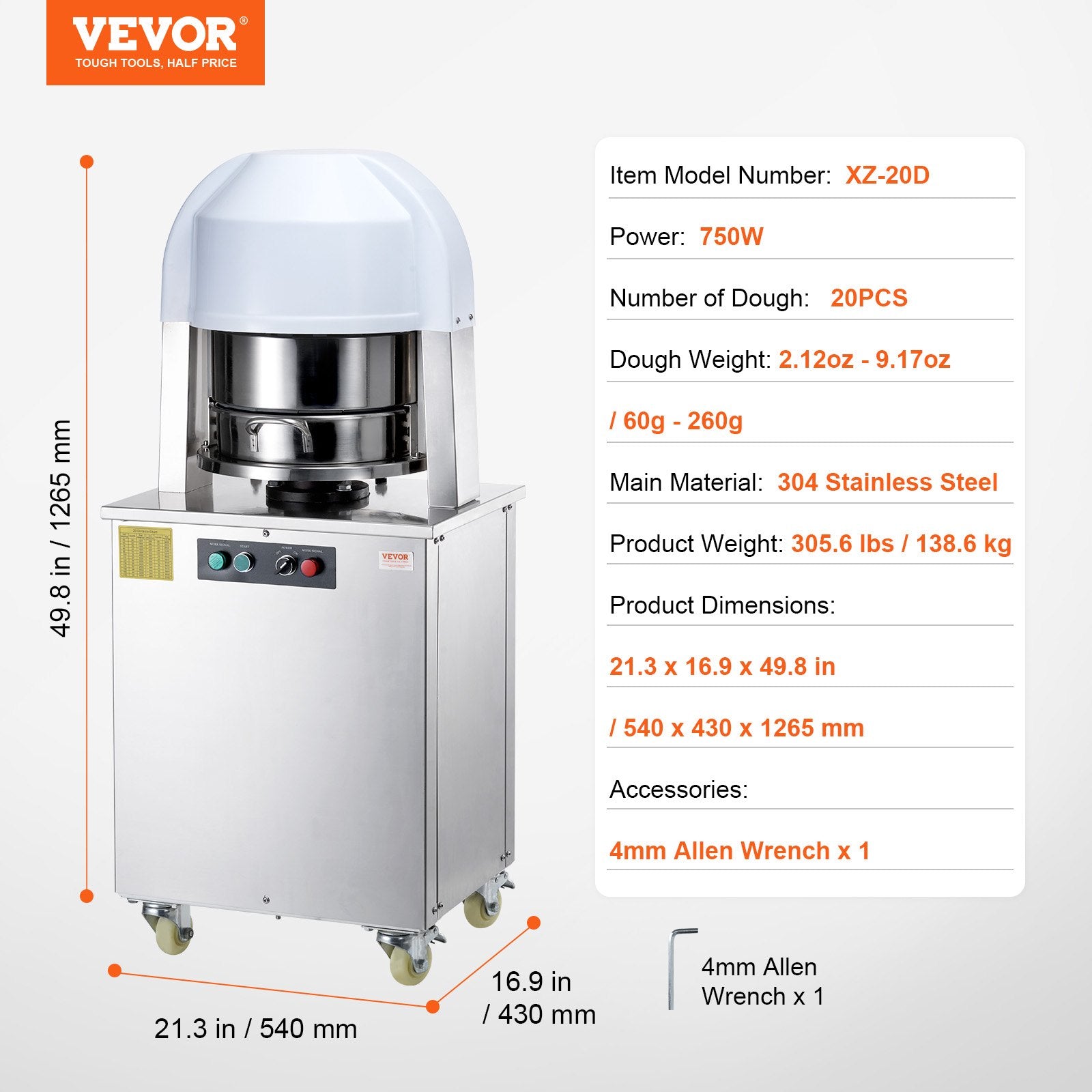 Elektrinė tešlos dalytuvė VEVOR XZ-20, 20 dalių
