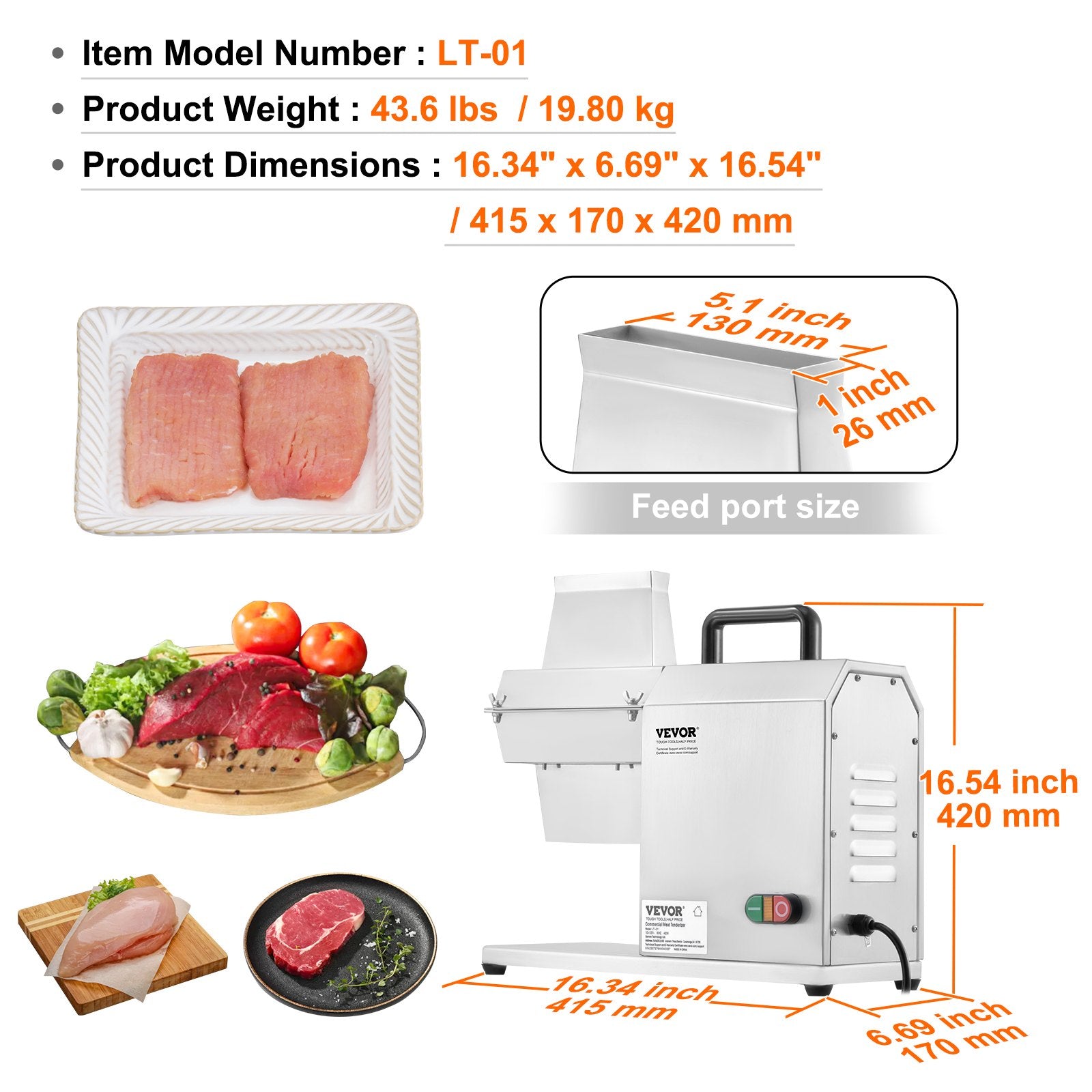 Elektrinė mėsos minkštinimo mašina VEVOR LT-01, 450 W