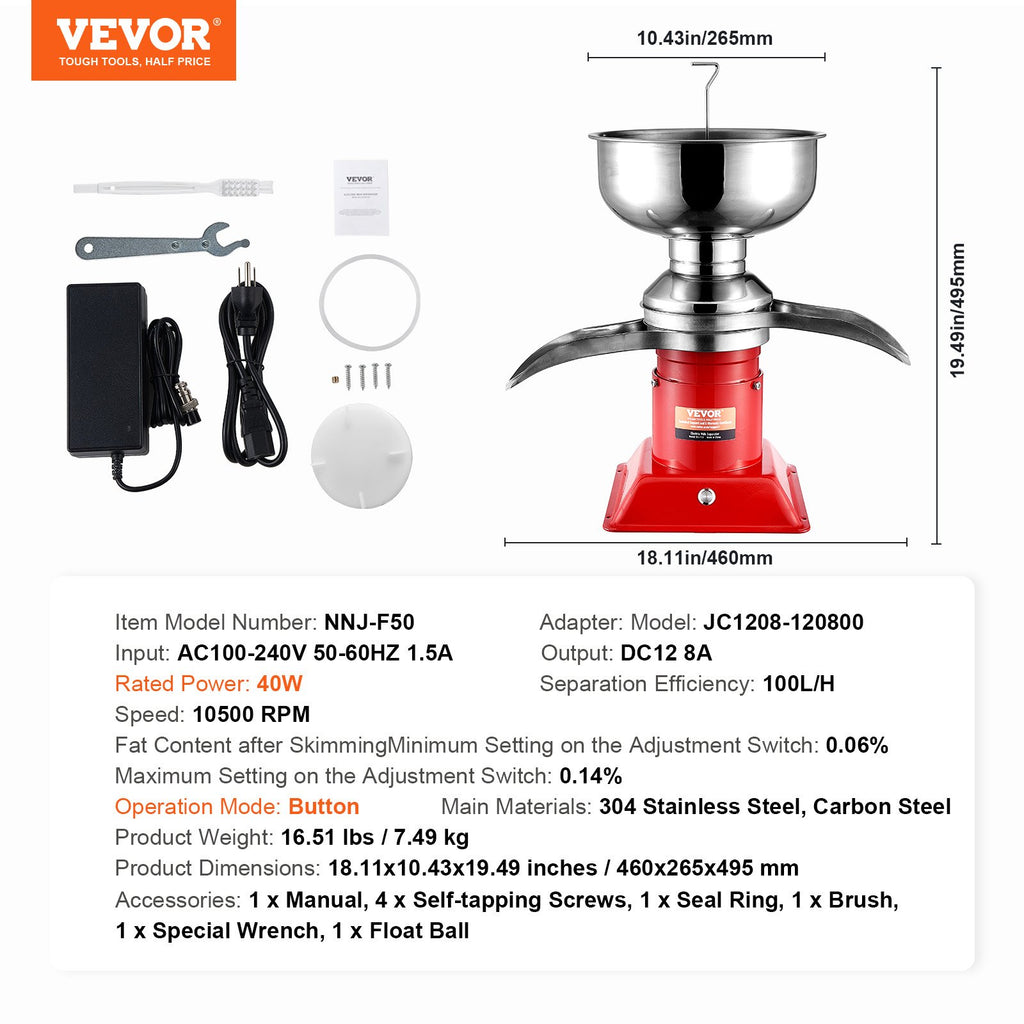 Pieno separatorius VEVOR NNJ-F50, 100 l/val.