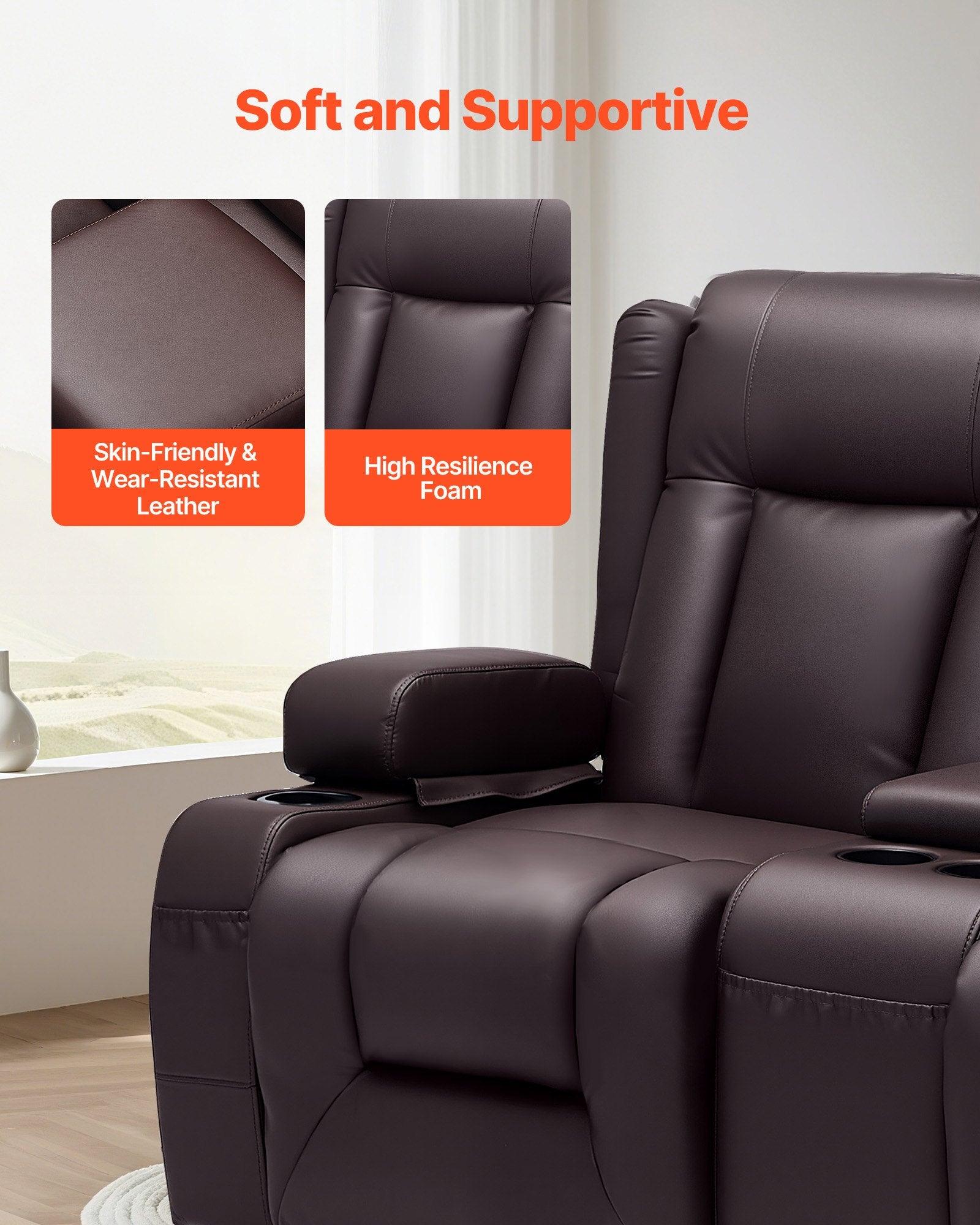 Dvivietė atlošiama sofa VEVOR SX-81673M, su vidine konsule