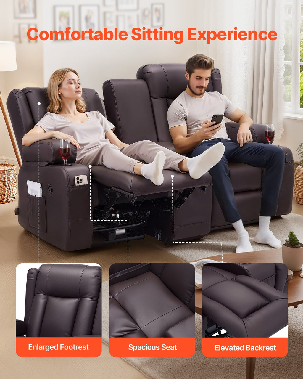 Dvivietė atlošiama sofa VEVOR SX-81673M, su vidine konsule