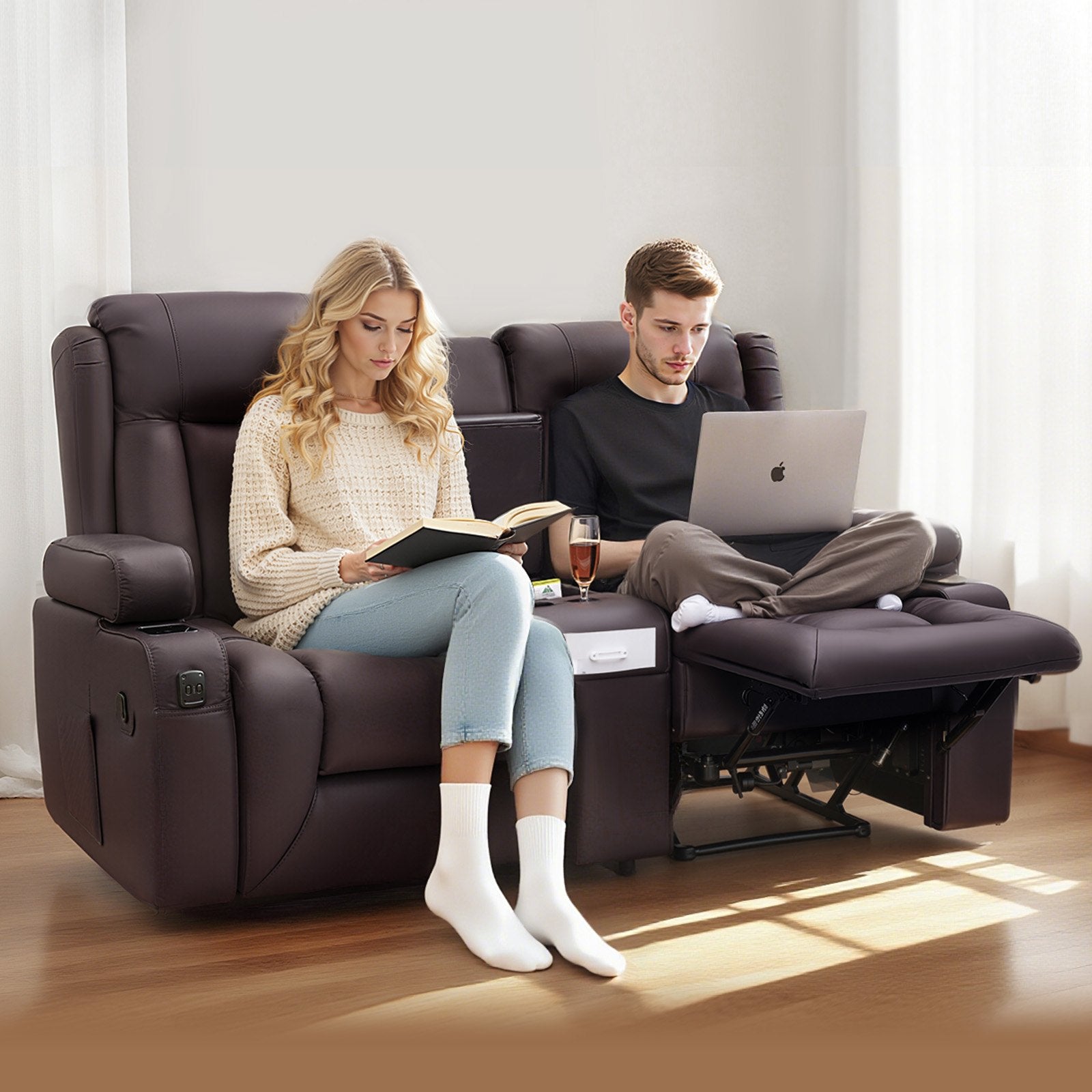 Dvivietė atlošiama sofa VEVOR SX-81673M, su vidine konsule