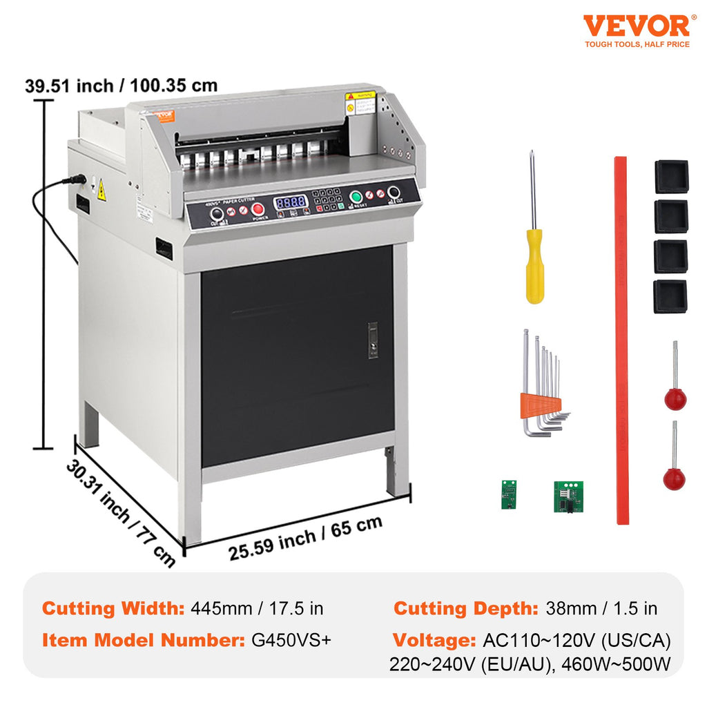 Elektrinė popieriaus pjaustyklė VEVOR 450VS+, 450 mm pjovimo plotis