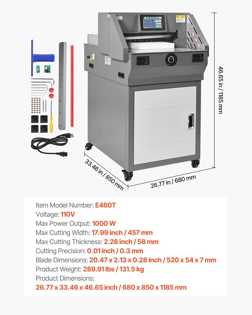 Elektrinė popieriaus pjaustyklė VEVOR E460T, 457 mm pjovimo plotis