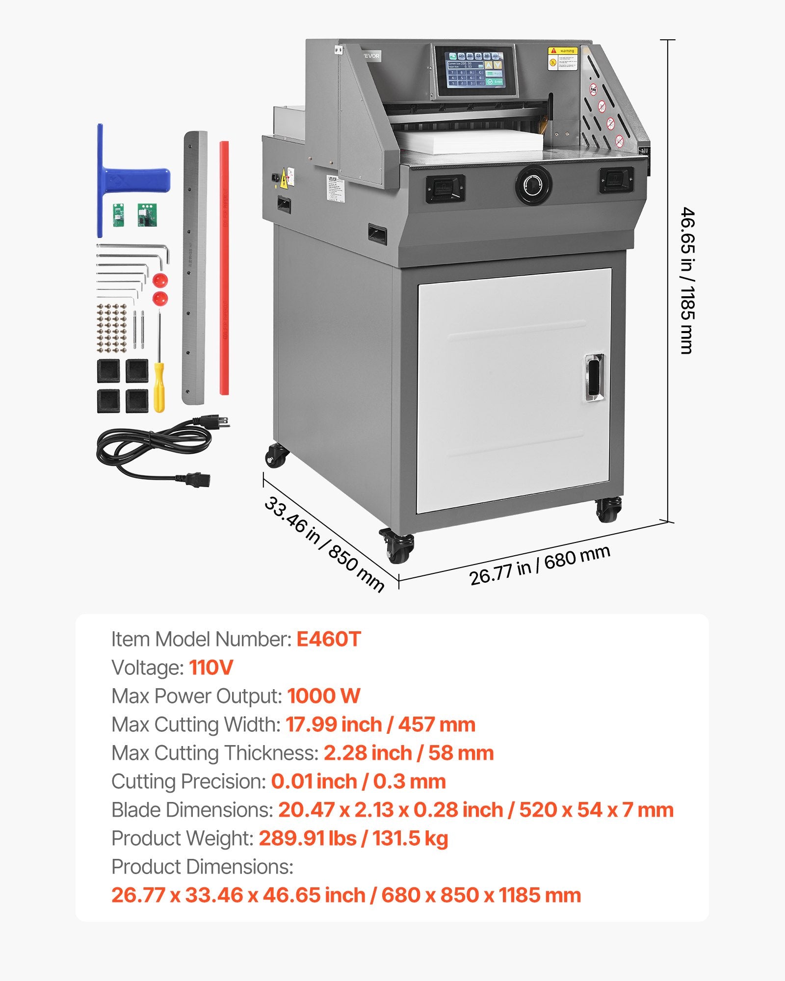 Elektrinė popieriaus pjaustyklė VEVOR E460T, 457 mm pjovimo plotis
