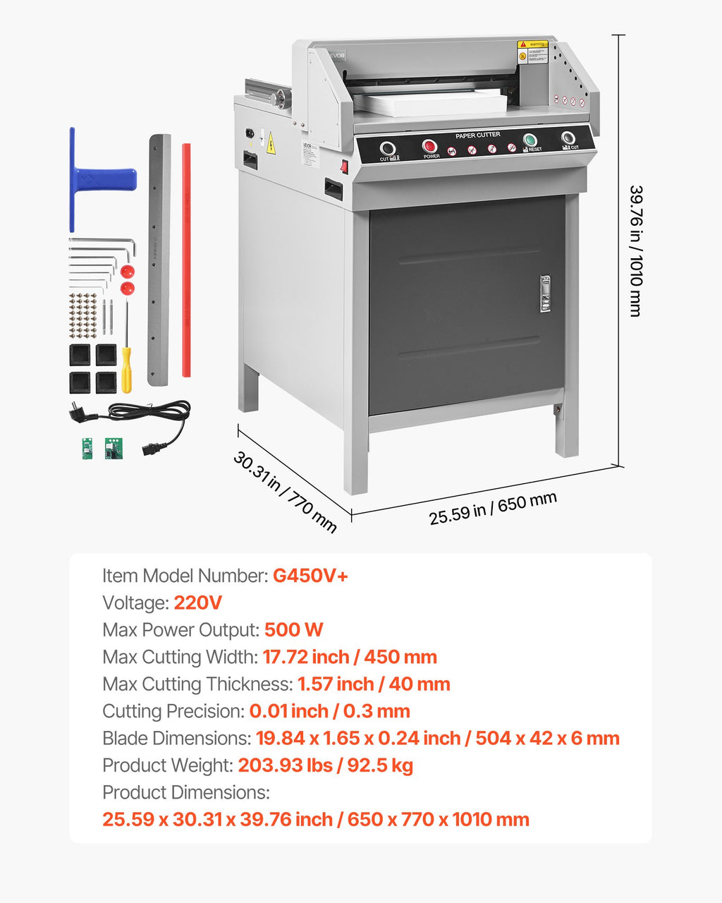 Elektrinė popieriaus pjaustyklė VEVOR G450V+, 450 mm pjovimo plotis