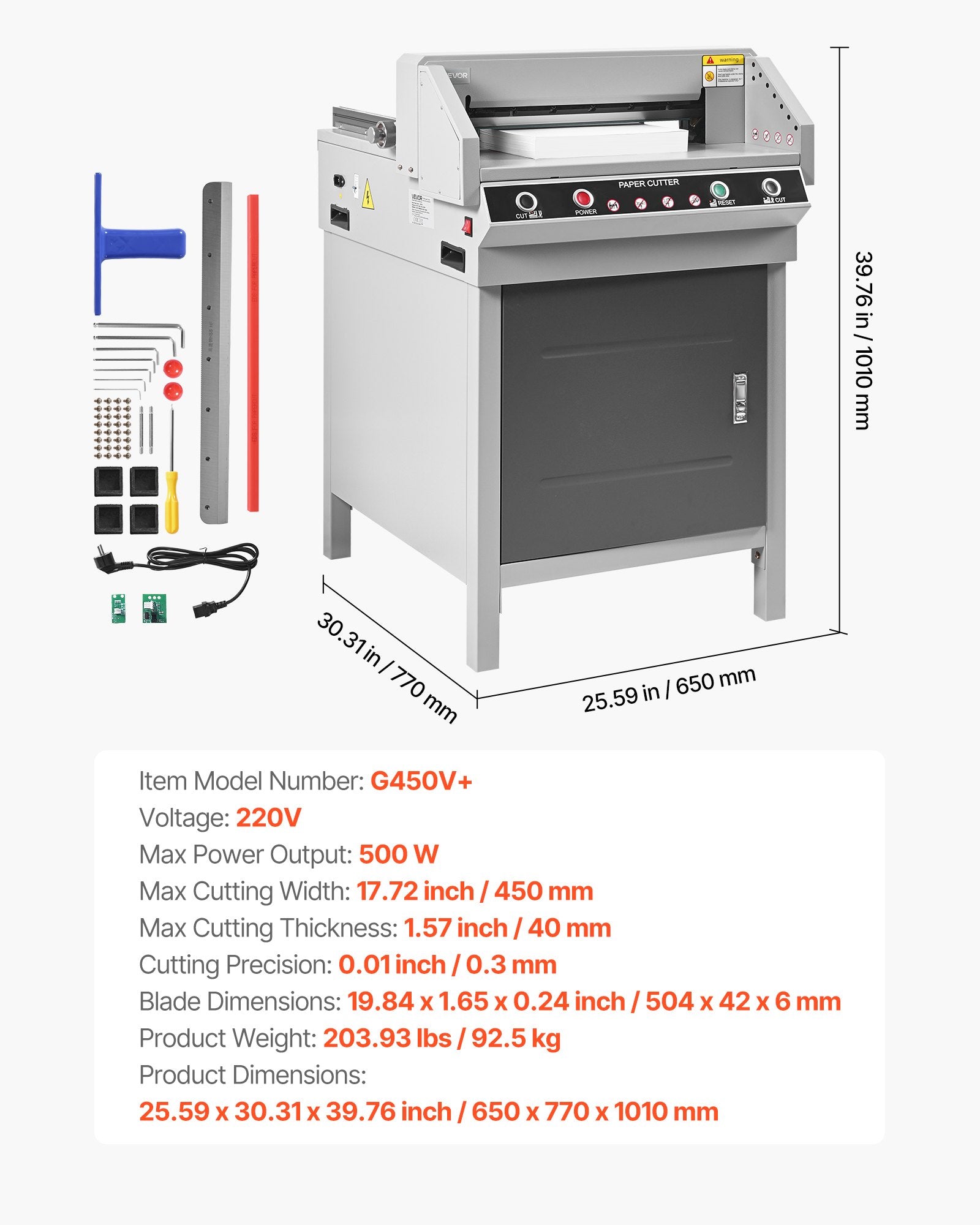 Elektrinė popieriaus pjaustyklė VEVOR G450V+, 450 mm pjovimo plotis