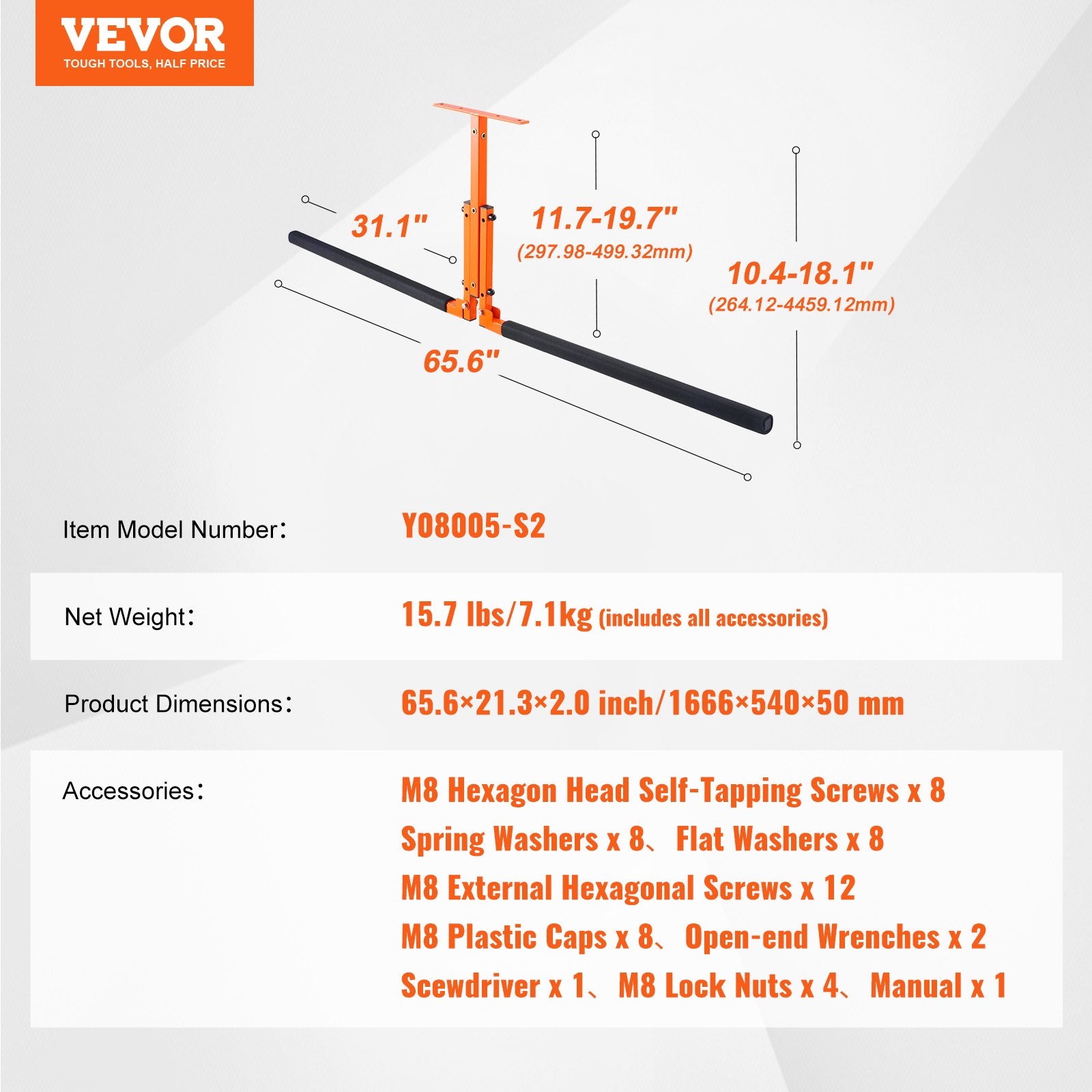 Baidarių laikiklis prie lubų VEVOR Y08005-S2, 113,5 kg keliamoji galia