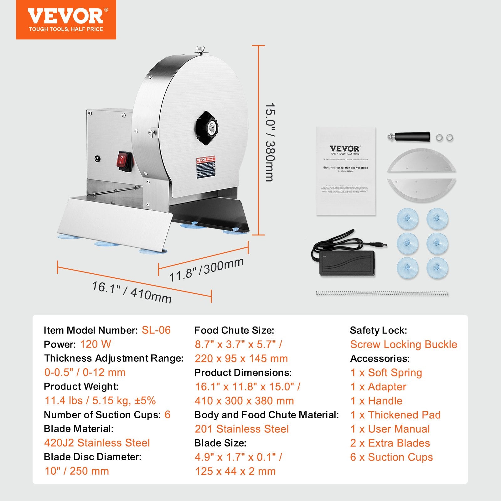 Elektrinė daržovių pjaustyklė VEVOR SL-06, 0–12 mm reguliuojamas storis