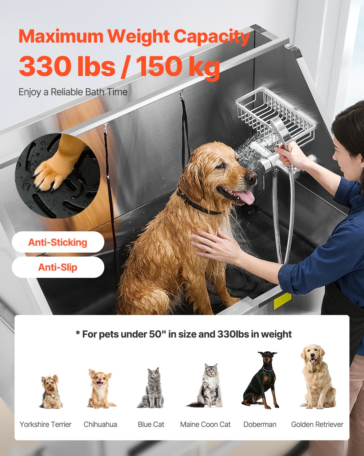 Šunų maudymo vonia VEVOR K1E01028, 127 cm su elektriniu pakėlimu