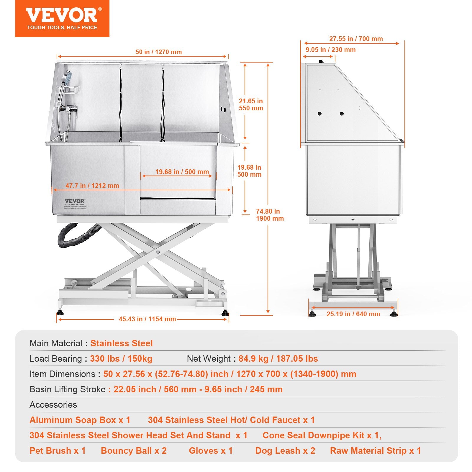 Elektrinė šunų maudymo vonia VEVOR K1E01028-E, 127 cm