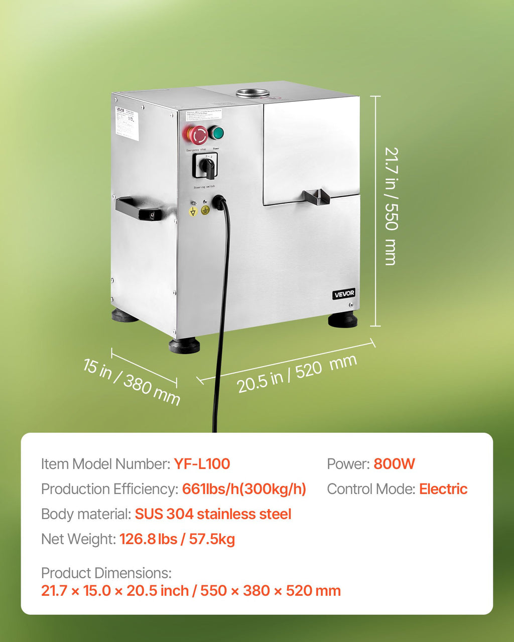 Elektrinė cukranendrių sulčiaspaudė VEVOR YF-L100, 800 W